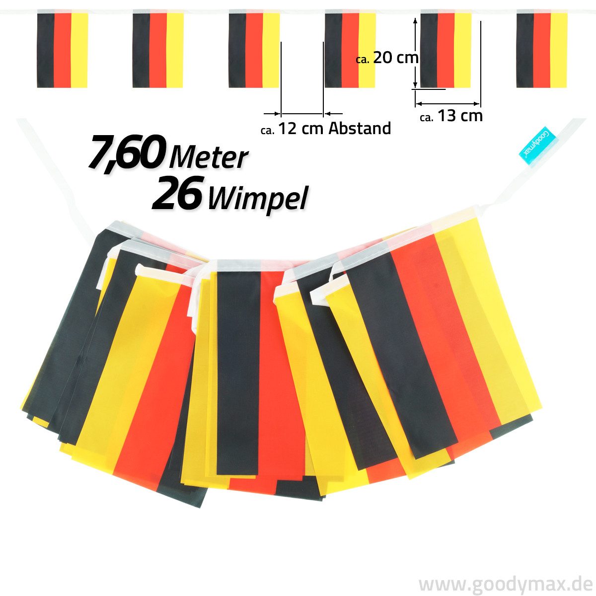 Goodymax Hängedekoration Wimpelkette Deutschland Polyester-Stoff (13 x 20 cm / 7,60 Meter lang, 1 Wimpelkette), 25 Wimpel – Bild 2 von 2