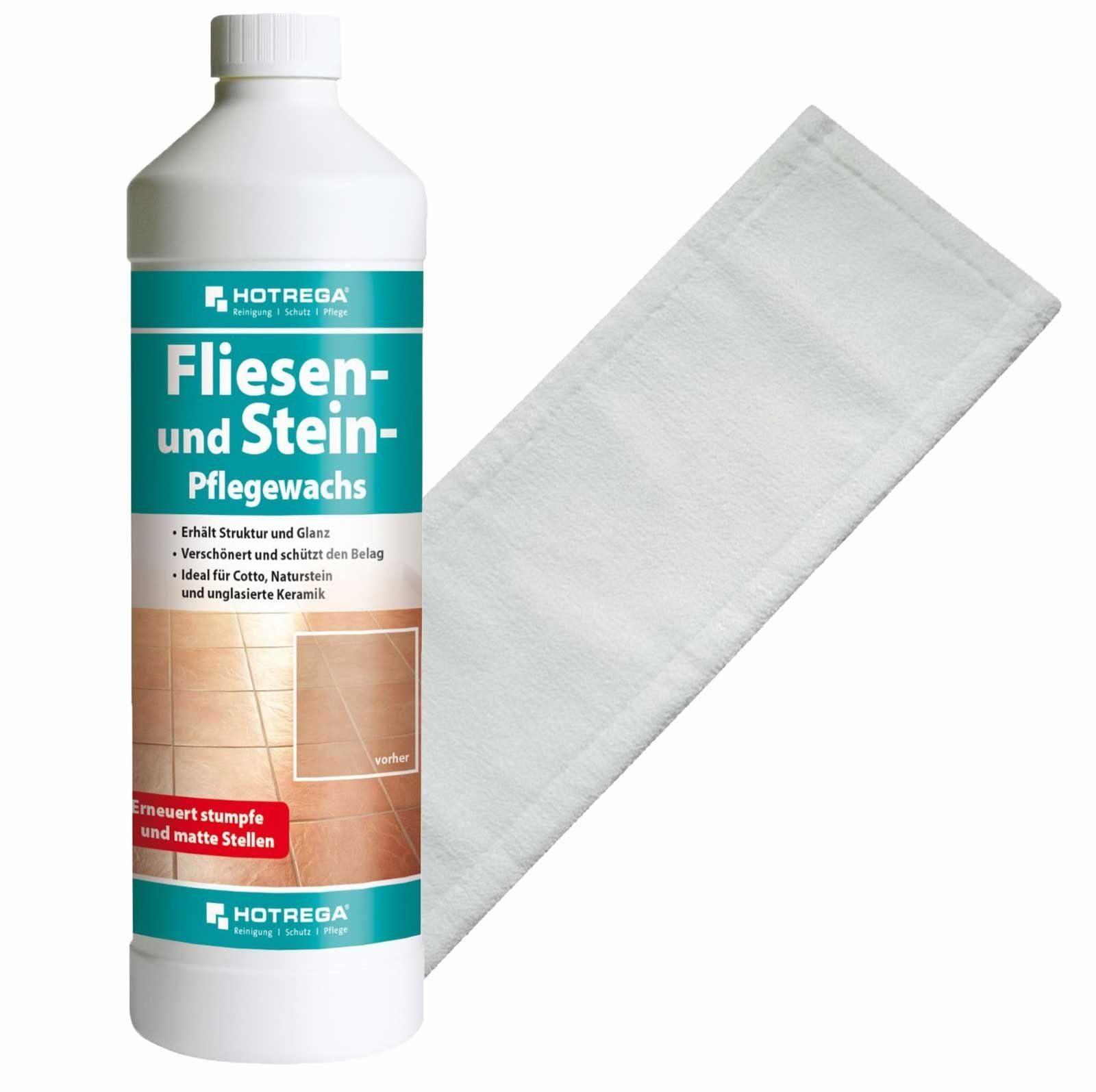 HOTREGA® Fliesen Stein Pflegewachs Marmorpflege Naturstein 1L + Microfasermopp Fussbodenreiniger