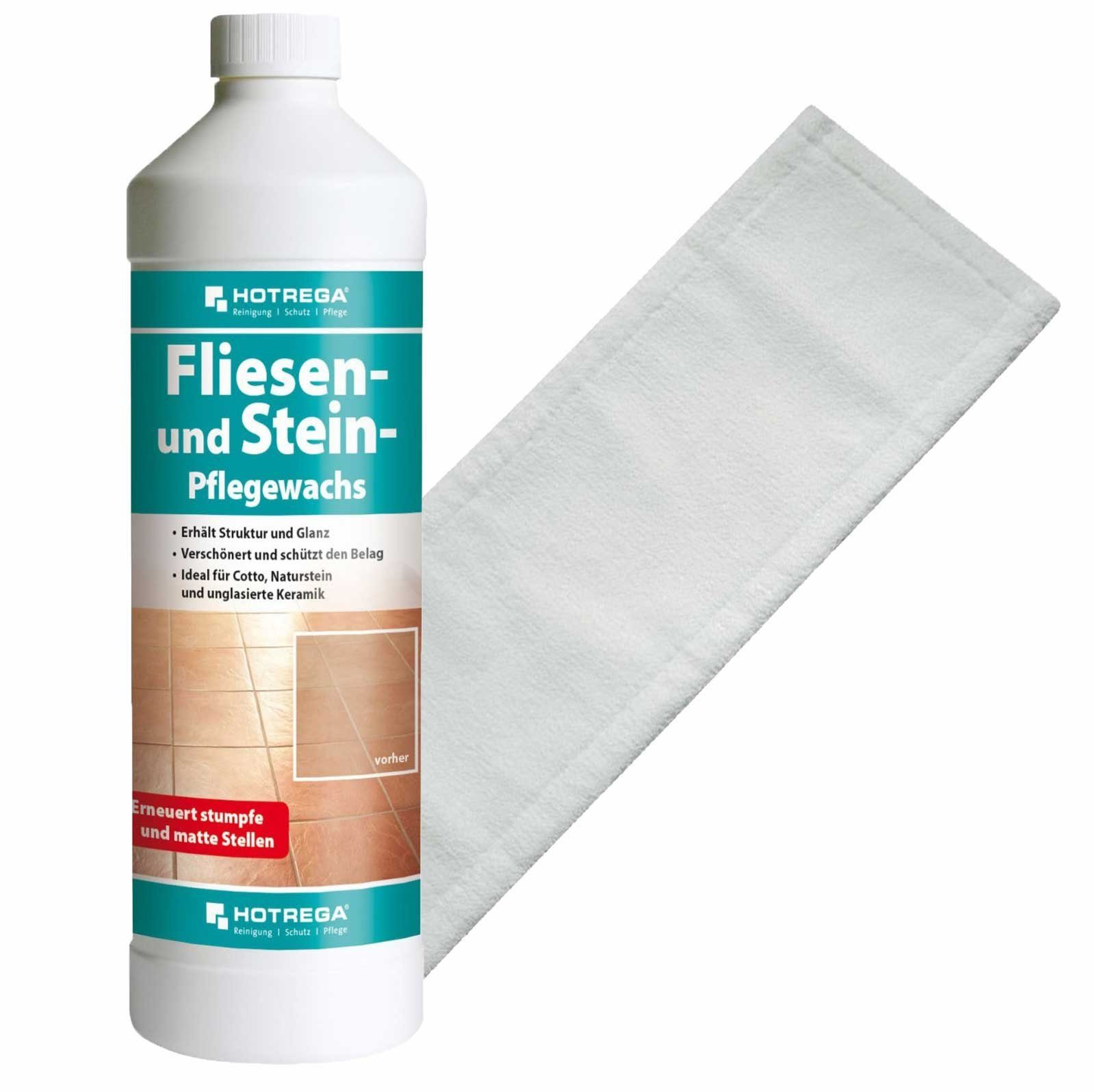 HOTREGA® Fliesen und Stein Pflegewachs 1L SET + Microfasermopp 40 cm Fussbodenreiniger