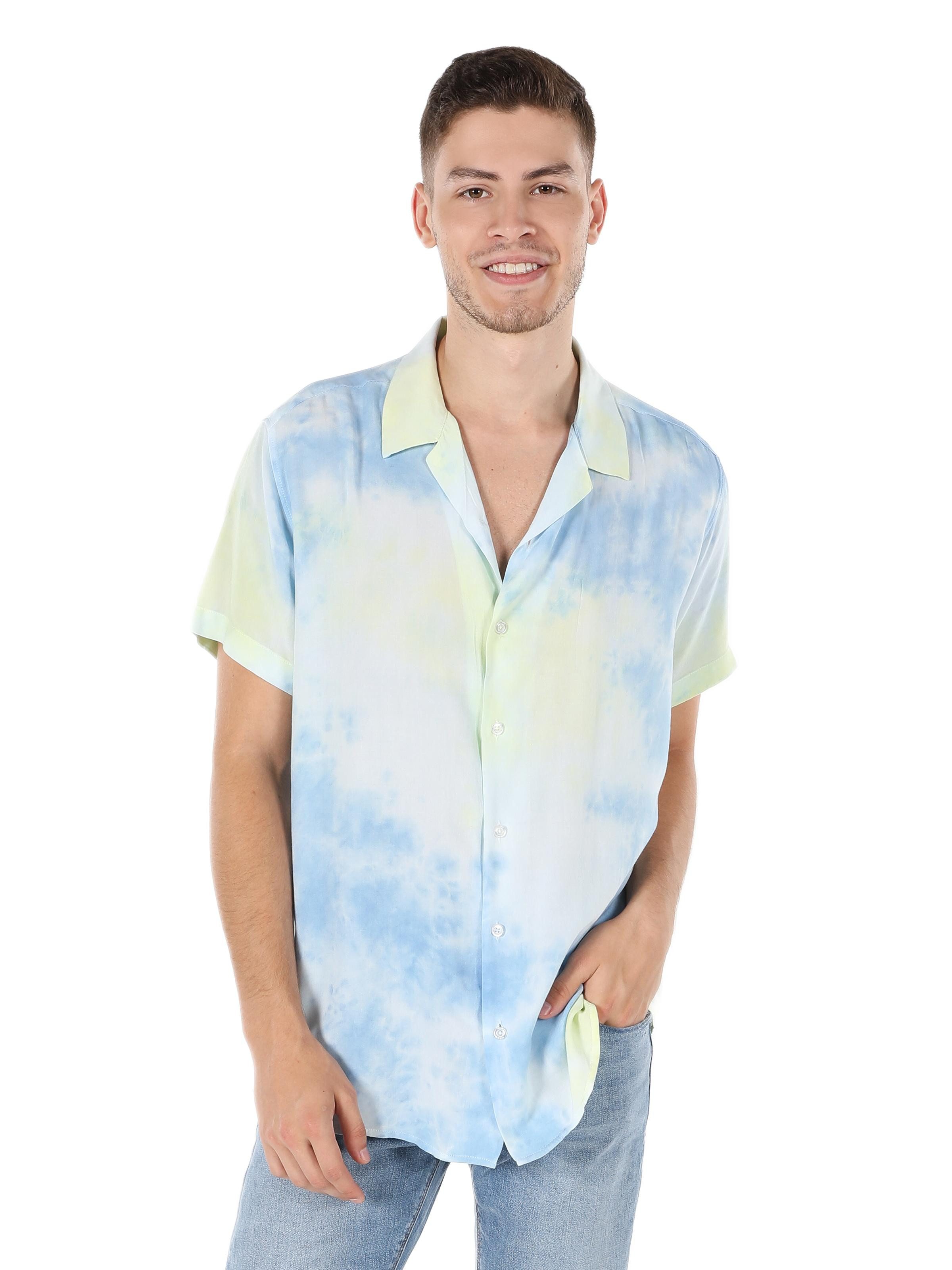 Colins Jeanshemd Colins Regular Fit Shirt Neck Printed Herren Kurzarmhemd