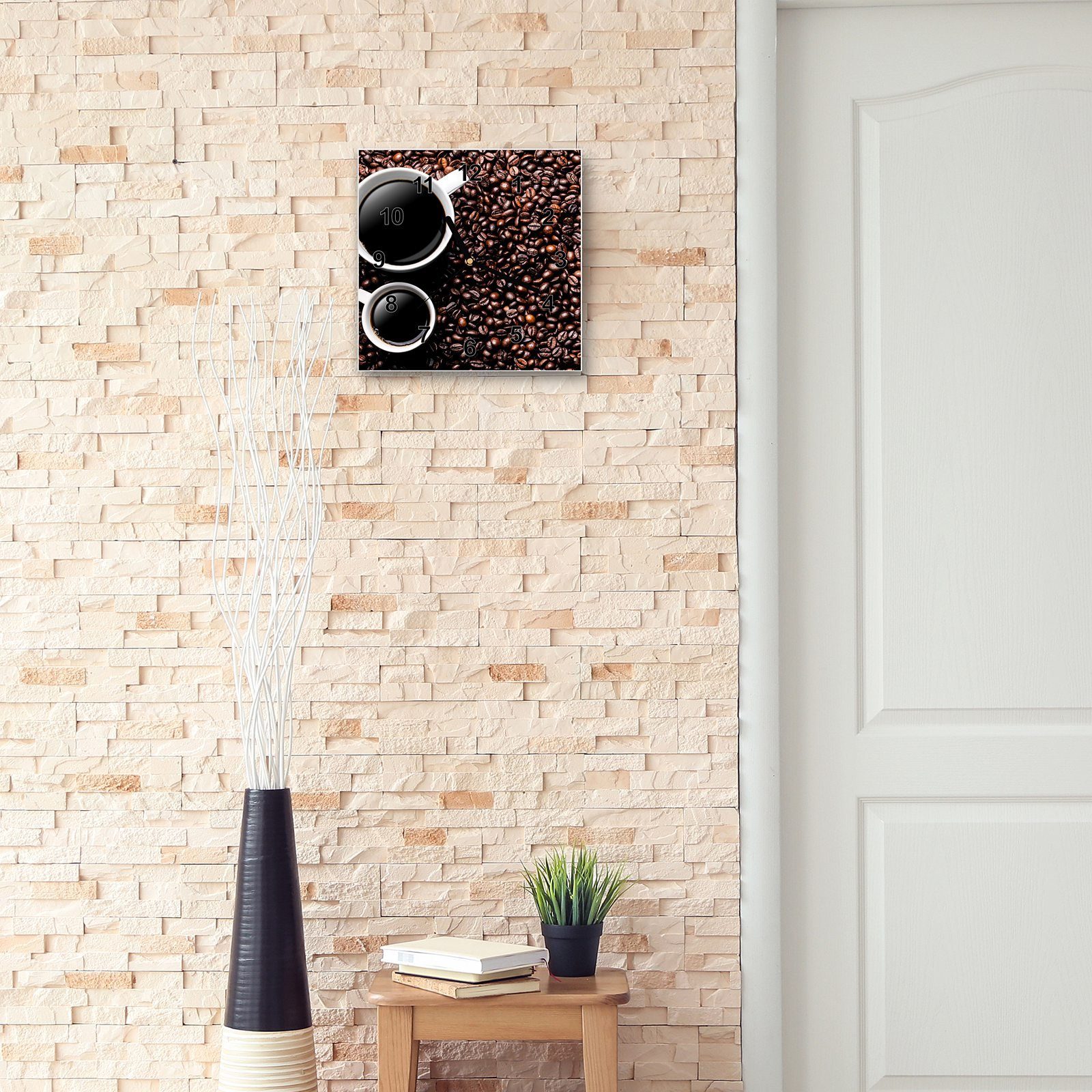 Größe Wanduhr gross 30 klein Kaffeetassen Wandkunst mit x und cm 30 Glasuhr Wanduhr Motiv Primedeco