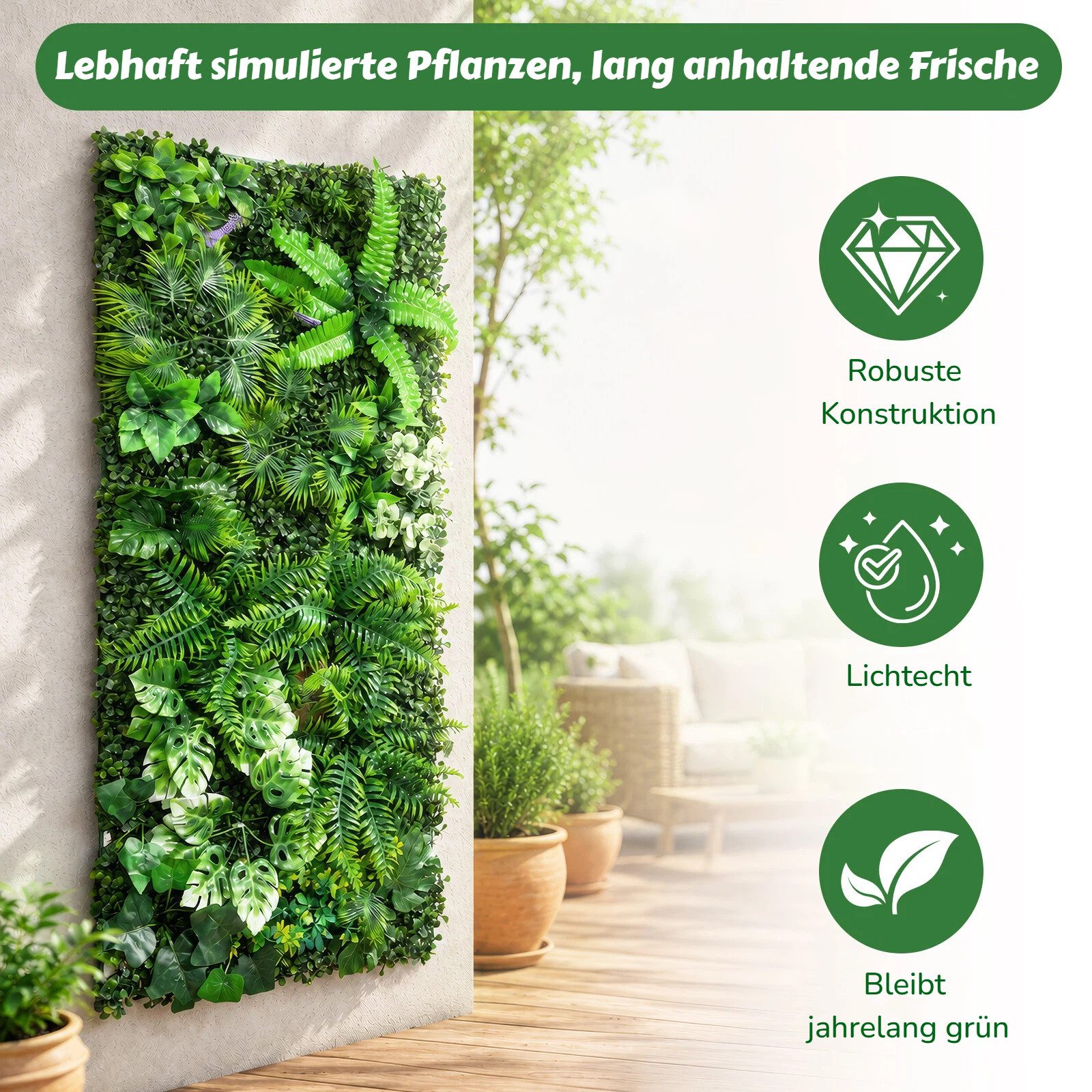 Kunstpflanze Künstliche Pflanzenwand, 50 x 100 cm Outdoor Künstliche Hecke, BlingBin, Simulierte Wandpflanze, Blumen Wanddekoration für Wandbegrünung