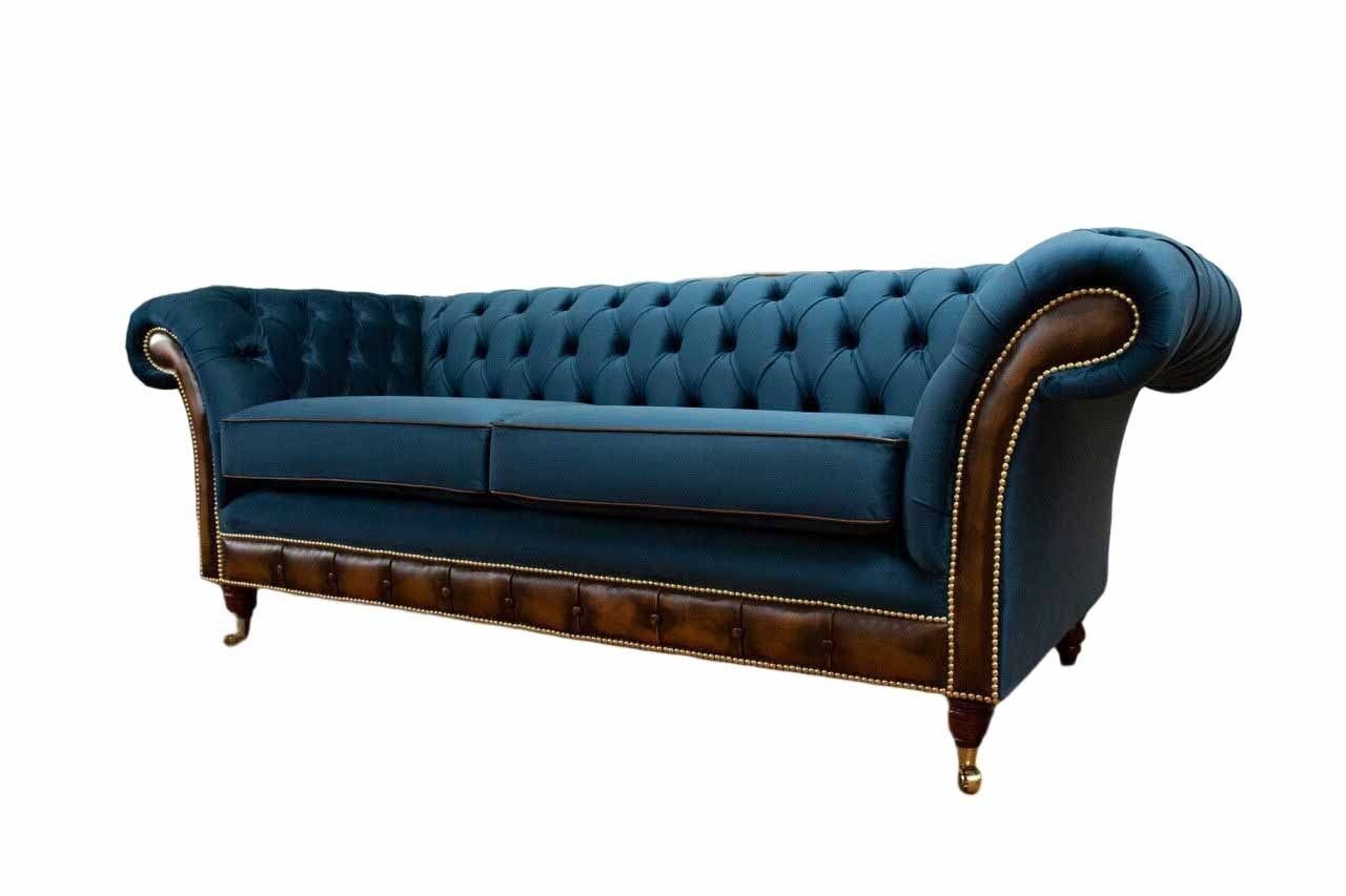 in Polster Blauer Couch Europe Sofa JVmoebel Designer Dreisitzer Made Sofa Chesterfield,