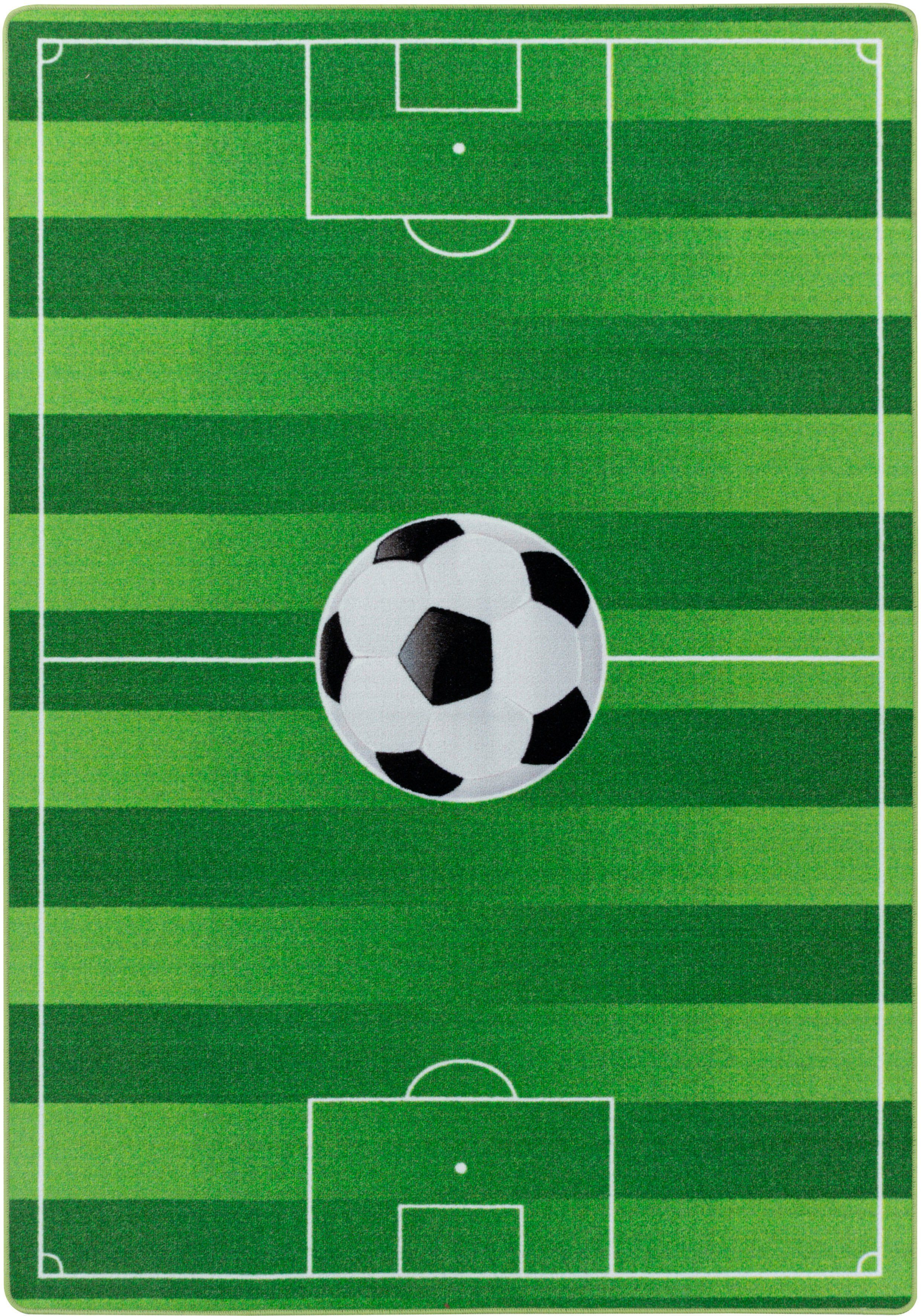 Ayyildiz Teppiche Kinderteppich PLAY 2911, rechteckig, Höhe: 6 mm, robuster Kurzflor, Spielteppich, Fußball, Rasen, Kinderzimmer