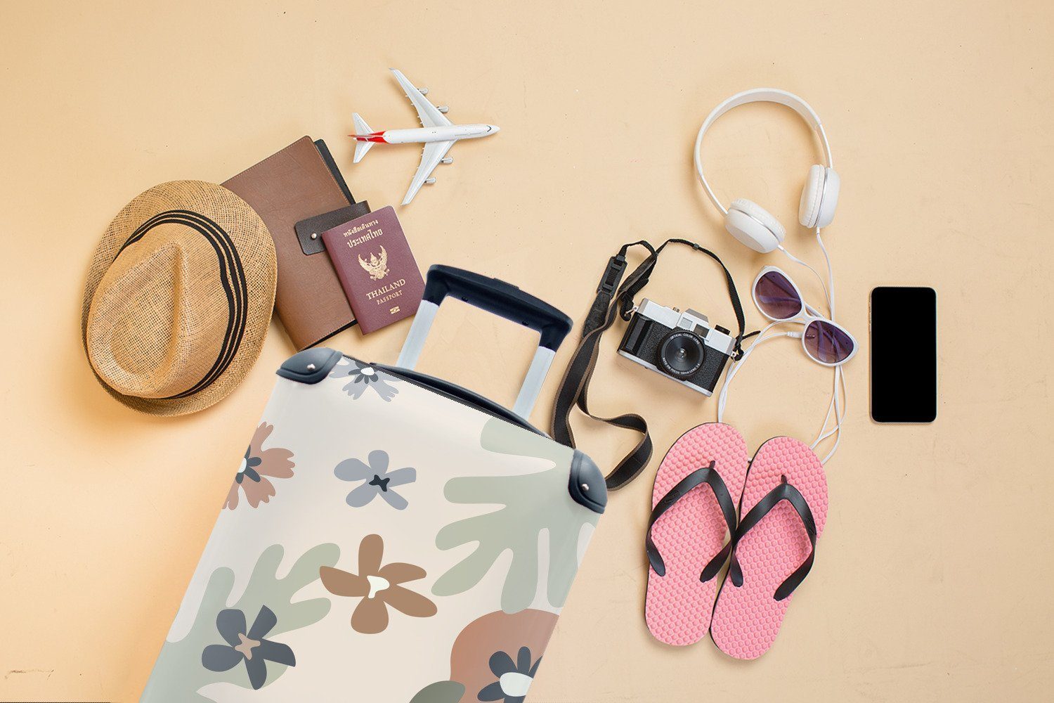Reisetasche Reisekoffer mit Handgepäck Trolley, Pastell rollen, Ferien, - Blumen, - 4 MuchoWow Rollen, Handgepäckkoffer Farbe für