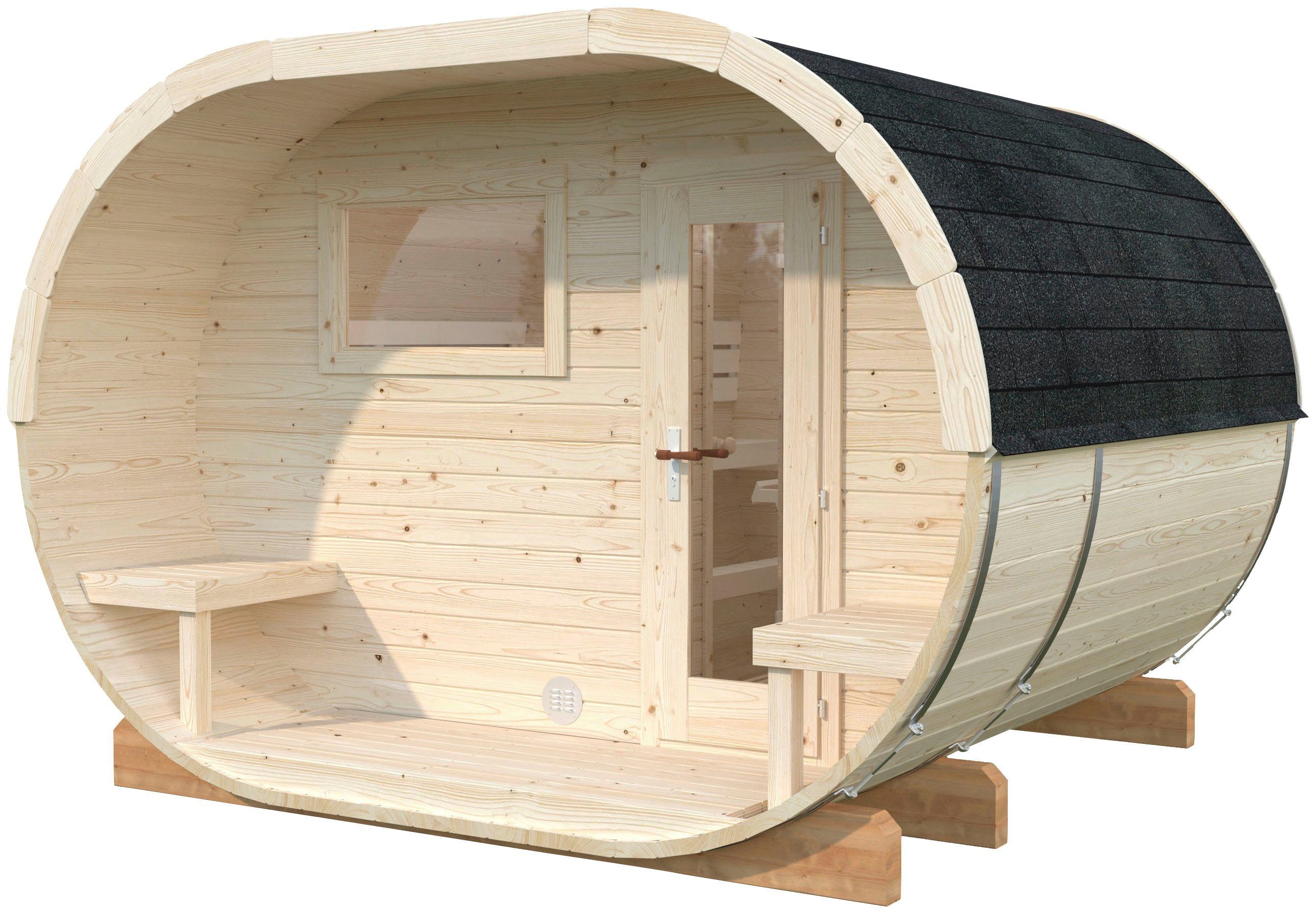 Palmako Fasssauna, BxTxH: 333 x 273 x 250 cm, 4,2 mm, 1,3 + 1,5 m², BxT: 333 x 273 cm