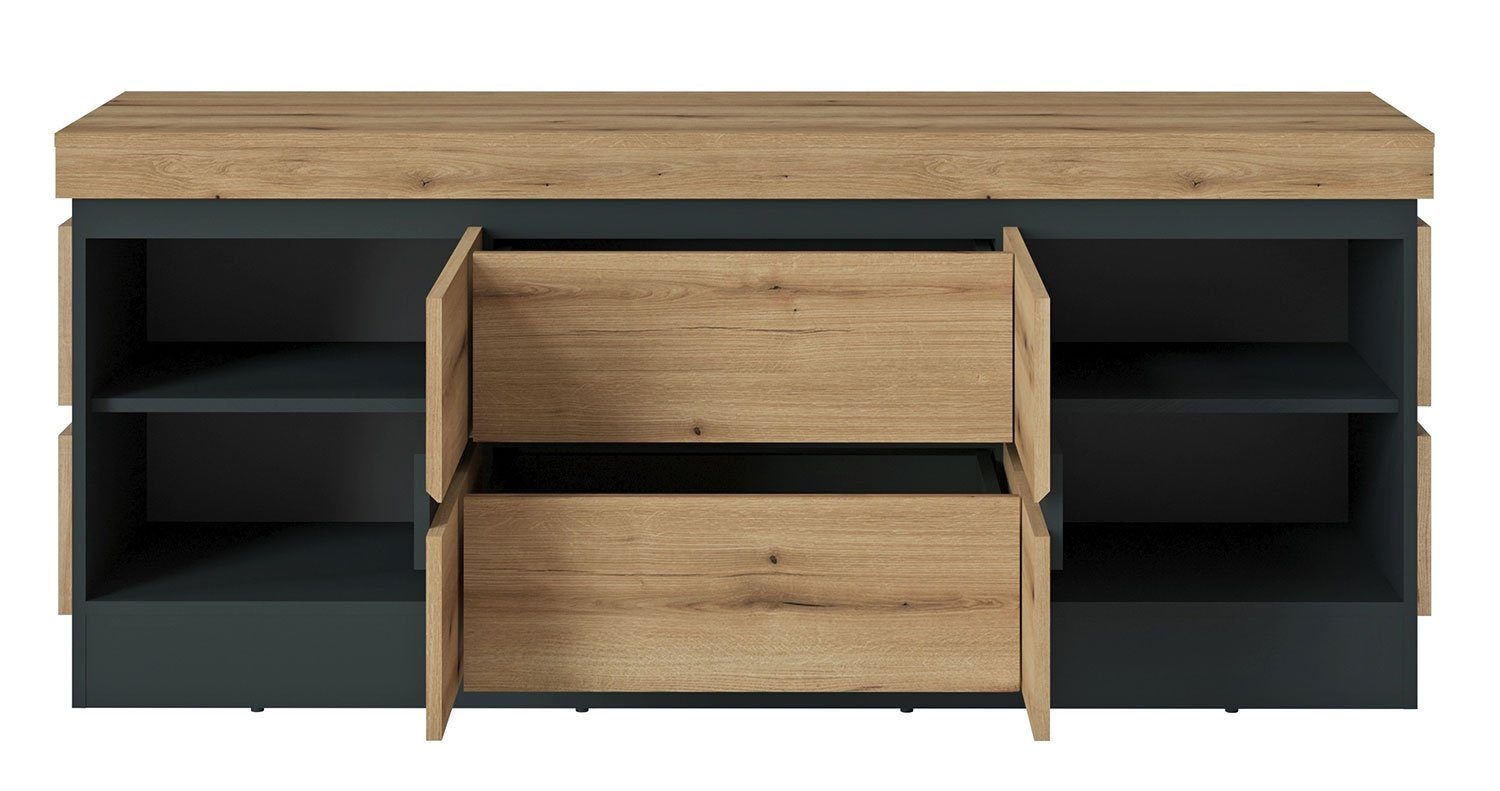 Lowboard CORTE, B 160 cm x H 68 cm, Coast Evoke Eiche Dekor, 2 Türen, 2 Sch günstig online kaufen