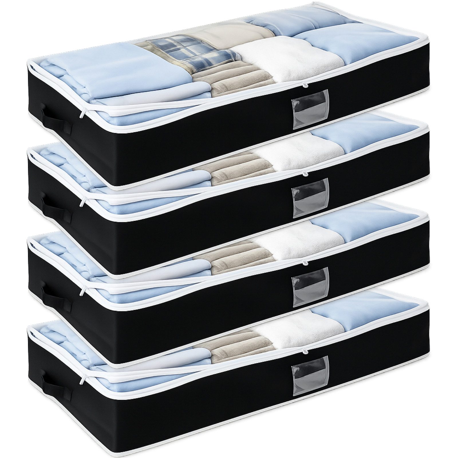 Koopman Unterbettkommode Aufbewahrungstaschen Stoff 100x45x16cm 70L 4er Set (4 St), Polyester, Klarsichtfenster, Tragegriffe, Reißverschluss