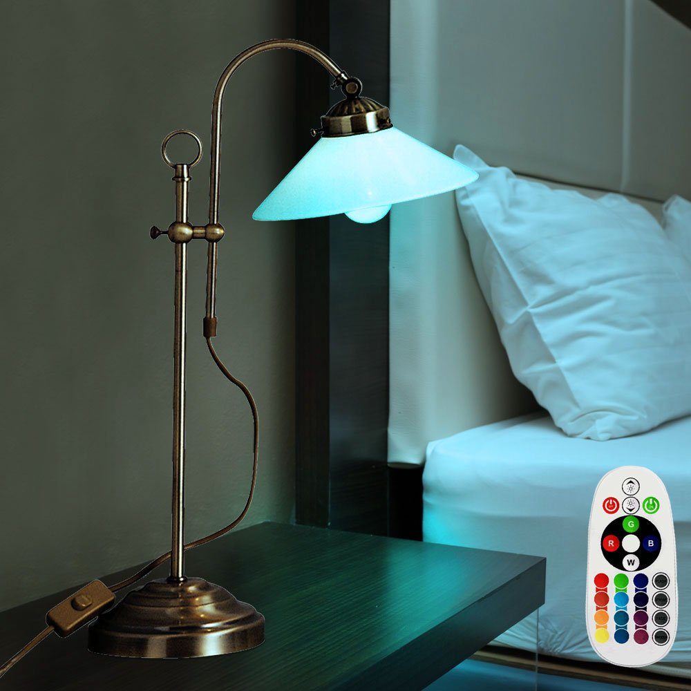 Warmweiß, Farbwechsel Leuchtmittel Tischleuchte, Tisch Lampe Beistell Globo Elegante LED inklusive, Farbwechsel, altmessing