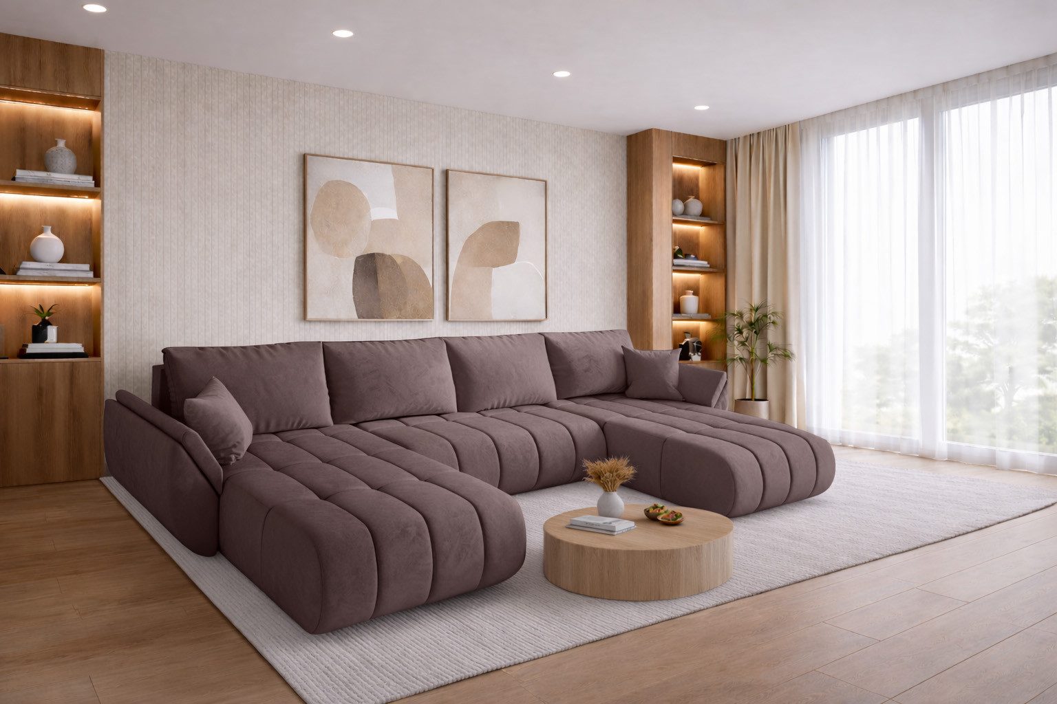 Kaiser Möbel Ecksofa TOKYO U PREMIUM im Veloursstoff Monolith,Schlaffunktion und Bettkasten, Ecksofa U-Form, U-Form,Wasserabweisender Veloursstoff Monolith