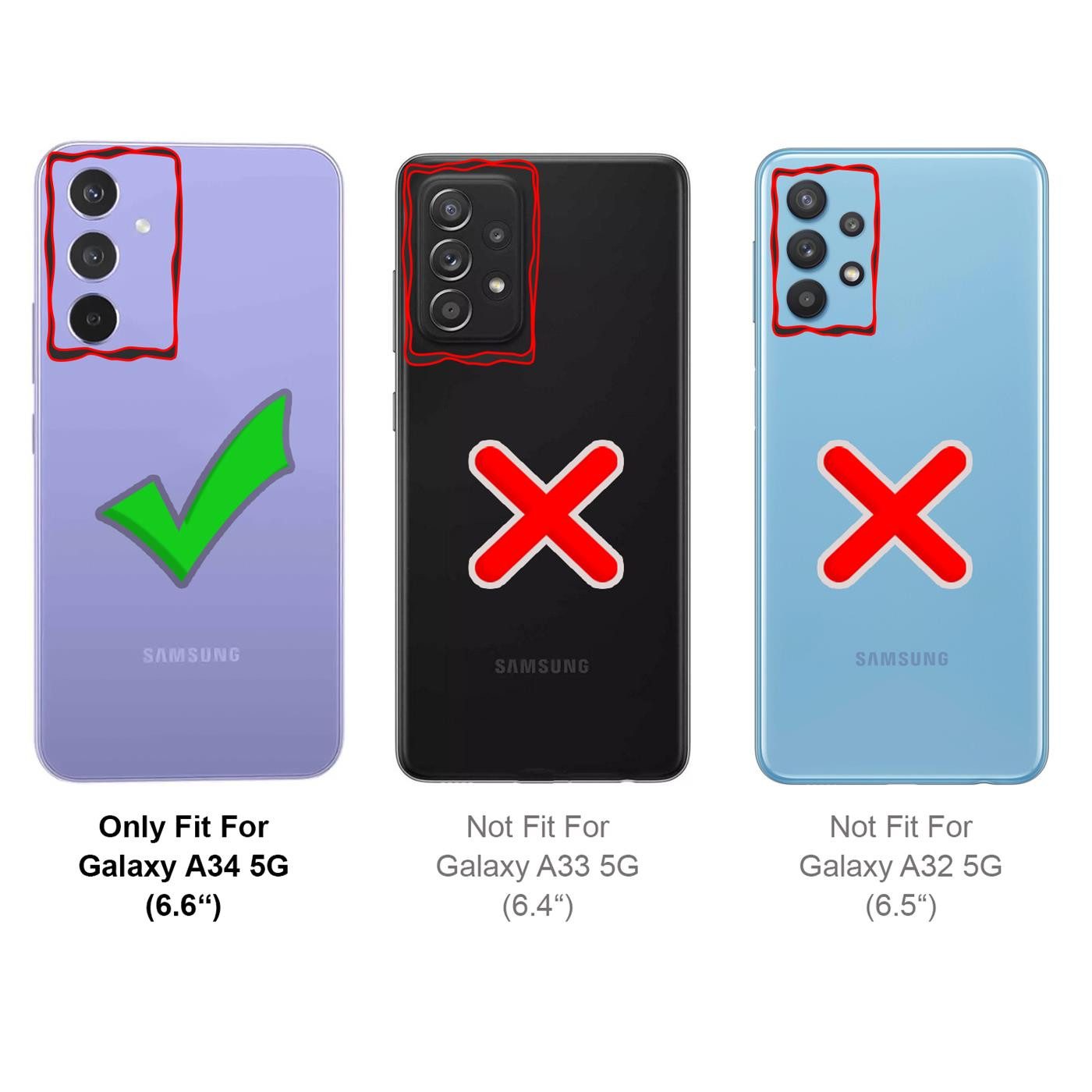 CoolGadget Handyhülle Wallet Klapp Tasche Book Case für Samsung Galaxy A34 5G 6,5 Zoll, Hülle Klapphülle Flip Cover Etui Schutzhülle