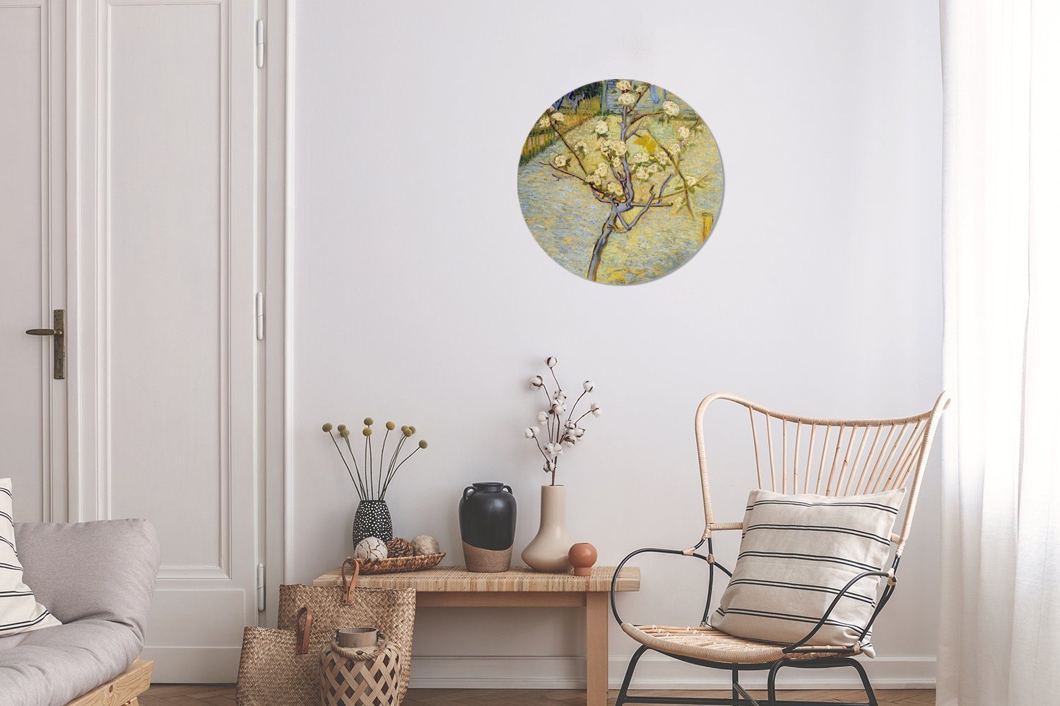 Gemälde Tapetenkreis (1 von Wohnzimmer - Rund, Kinderzimmer, van Wandsticker Birnbaum Tapetenaufkleber, Vincent für MuchoWow St), Gogh Blühender