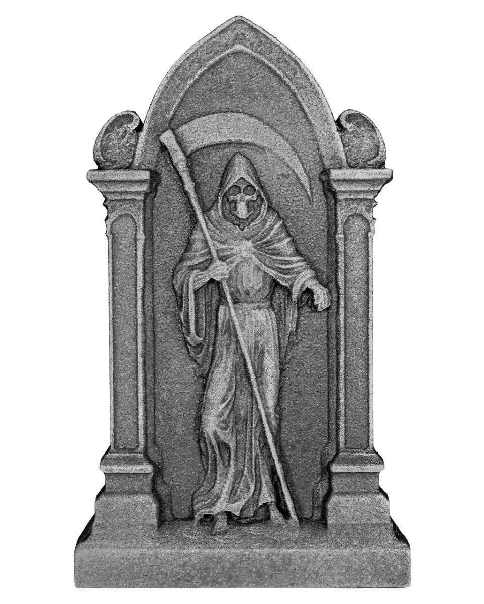 Horror-Shop Dekoobjekt Halloween Grabstein mit Sensenmann 61cm – Gruselig