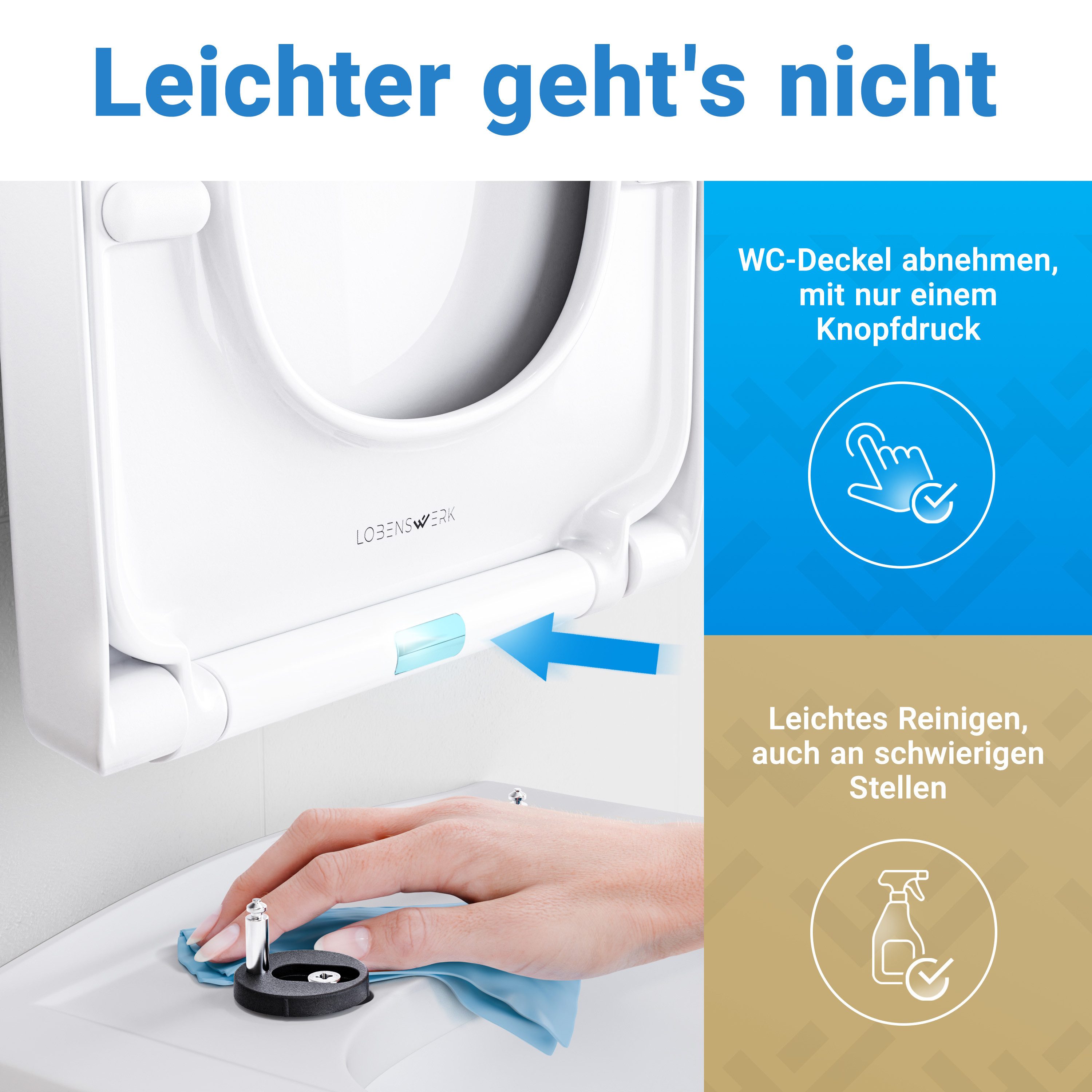 Lobenswerk WC-Sitz Toilettendeckel mit Absenkautomatik, Klodeckel, Klobrille, SoftClose, antibakteriell, UV-beständig, inkl. Installationsschablone