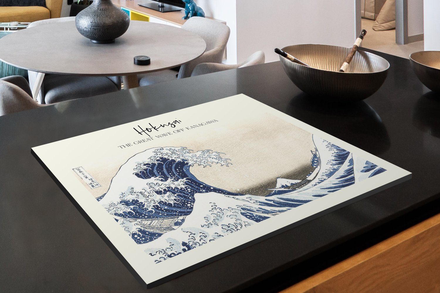 Mobile tlg), vor Welle Japanische Die - - große Ceranfeldabdeckung Arbeitsfläche cm, MuchoWow Kanagawa Kunst, nutzbar, Hokusai Vinyl, Herdblende-/Abdeckplatte 70x52 (1