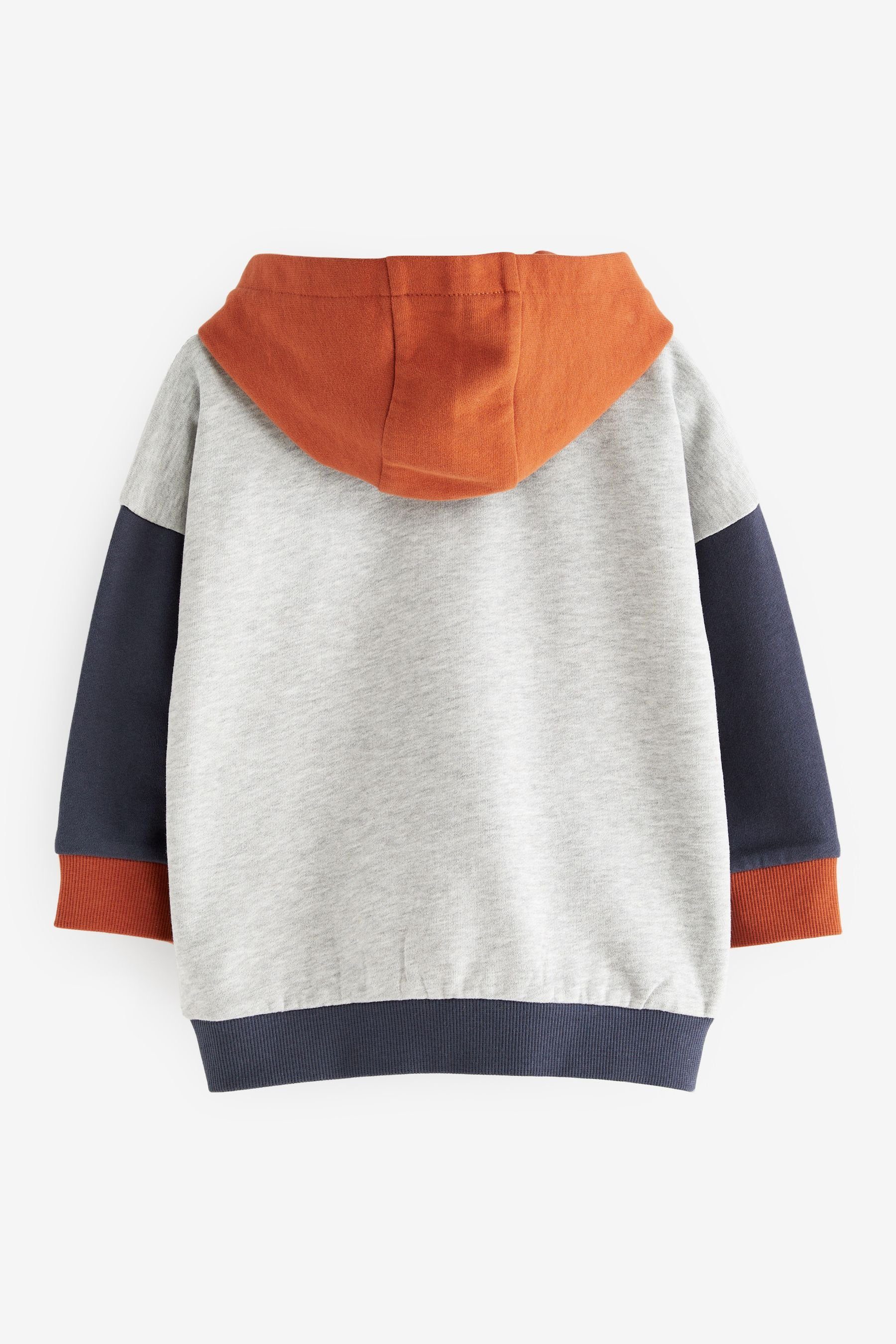 Motiv Kapuzensweatshirt Hoodie (1-tlg) Next Grey Blue Farbblockdesign Orange mit Fox und