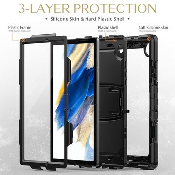 Wigento Tablet-Hülle Für Samsung Galaxy Tab A8 10.5 2021 X200 / X205 aufstellbare Outdoor Hybrid Schwarz mit Trage Gurt Tablet Tasche Etuis Cover Case Schutz Robust Neu