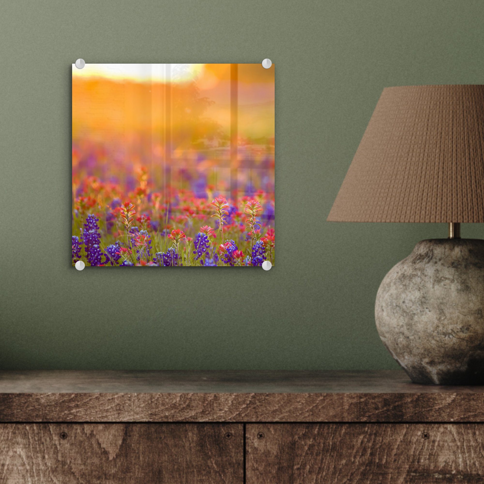 Wandbild MuchoWow Acrylglasbild Glasbilder Wanddekoration auf Bilder - Foto - (1 Blumen Gold Glas St), Sonne, auf Glas - - -