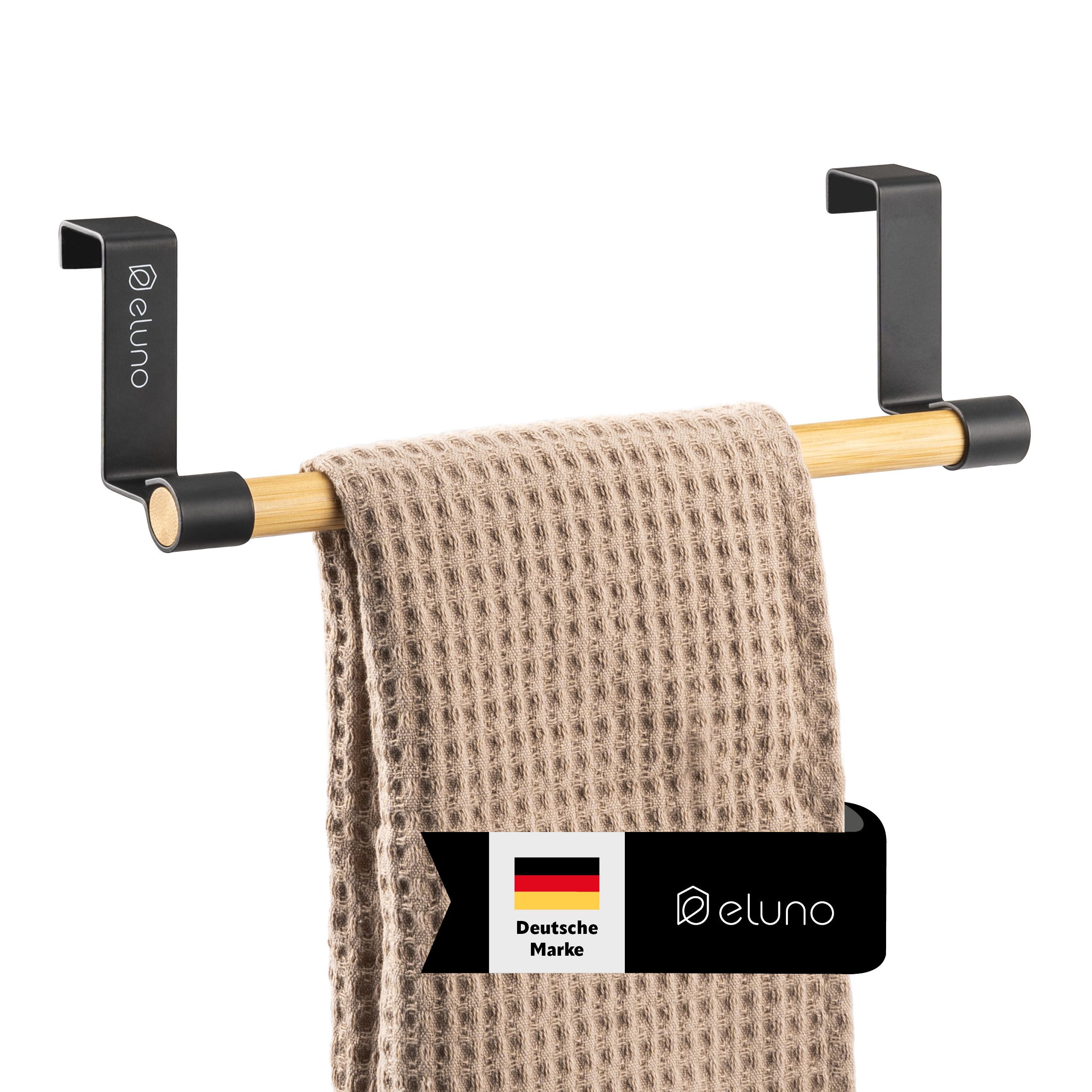 eluno Spültuchhalter Geschirrhandtuchhalter mit Bambus ohne Bohren zum Einhängen