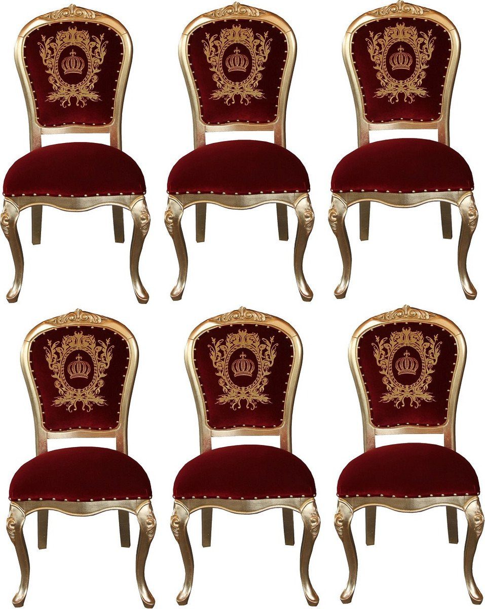 Casa Padrino Esszimmerstuhl Pompöös by Luxus Barock Esszimmerstühle mit Krone Bordeauxrot / Gold - Pompööse Barock Stühle designed by Harald Glööckler - 6 Esszimmerstühle | Stühle