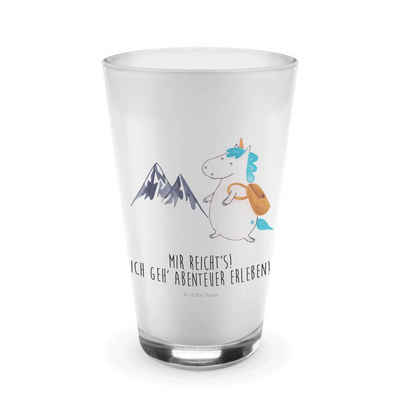 Mr. & Mrs. Panda Glas Einhorn Bergsteiger - Transparent - Geschenk, Einhörner, Weltreise, L, Premium Glas, Edles Matt-Design