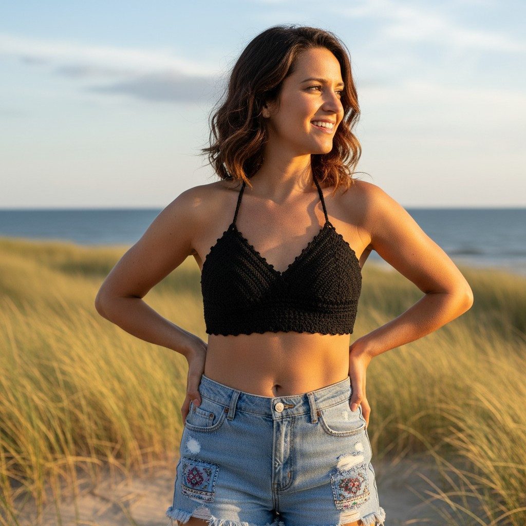 Guru-Shop T-Shirt Häkeltop, Bikinitop, Strandtop, Hippie Bra -.. Festival, Ethno Style, alternative Bekleidung