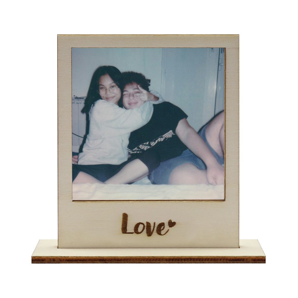 WANDStyle Bilderrahmen für Polaroid, aus Holz mit Gravur "Love", ideale Sofortbild-Rahmung