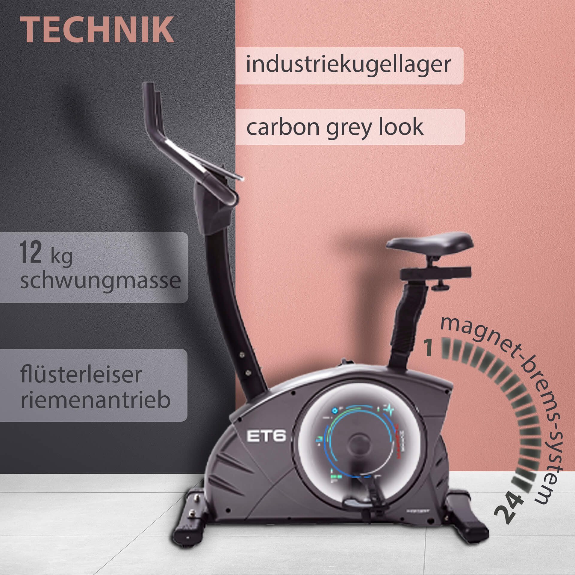 Christopeit Sport® Ergometer ET 6 (mit LCD-Display), 150 kg max. Benutzergewicht, Fahrrad, 24 Widerstandsstufen