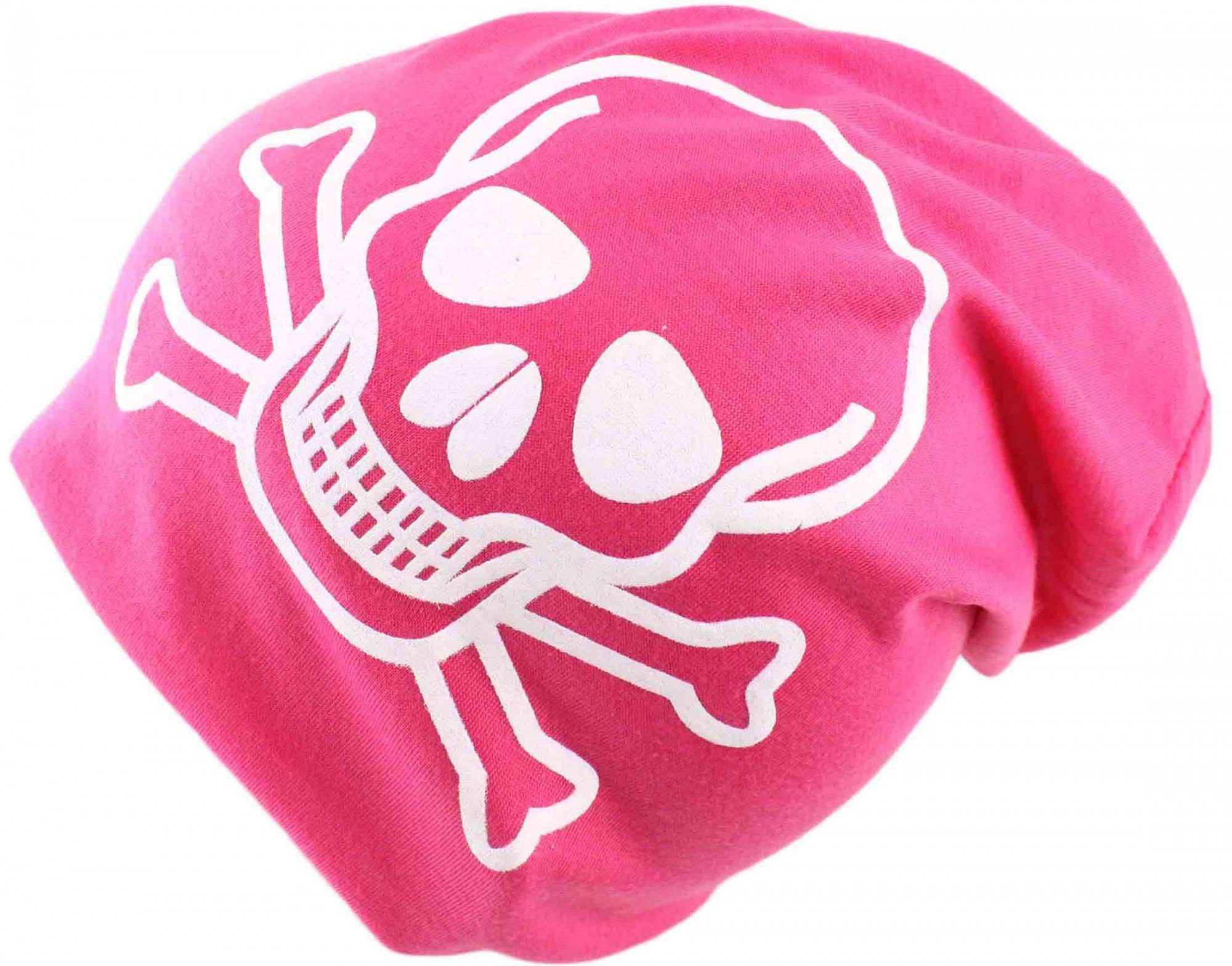 Sonia Originelli Beanie Beanie Mütze Kind "Totenkopf" Pirat Kindermütze elastisch pink