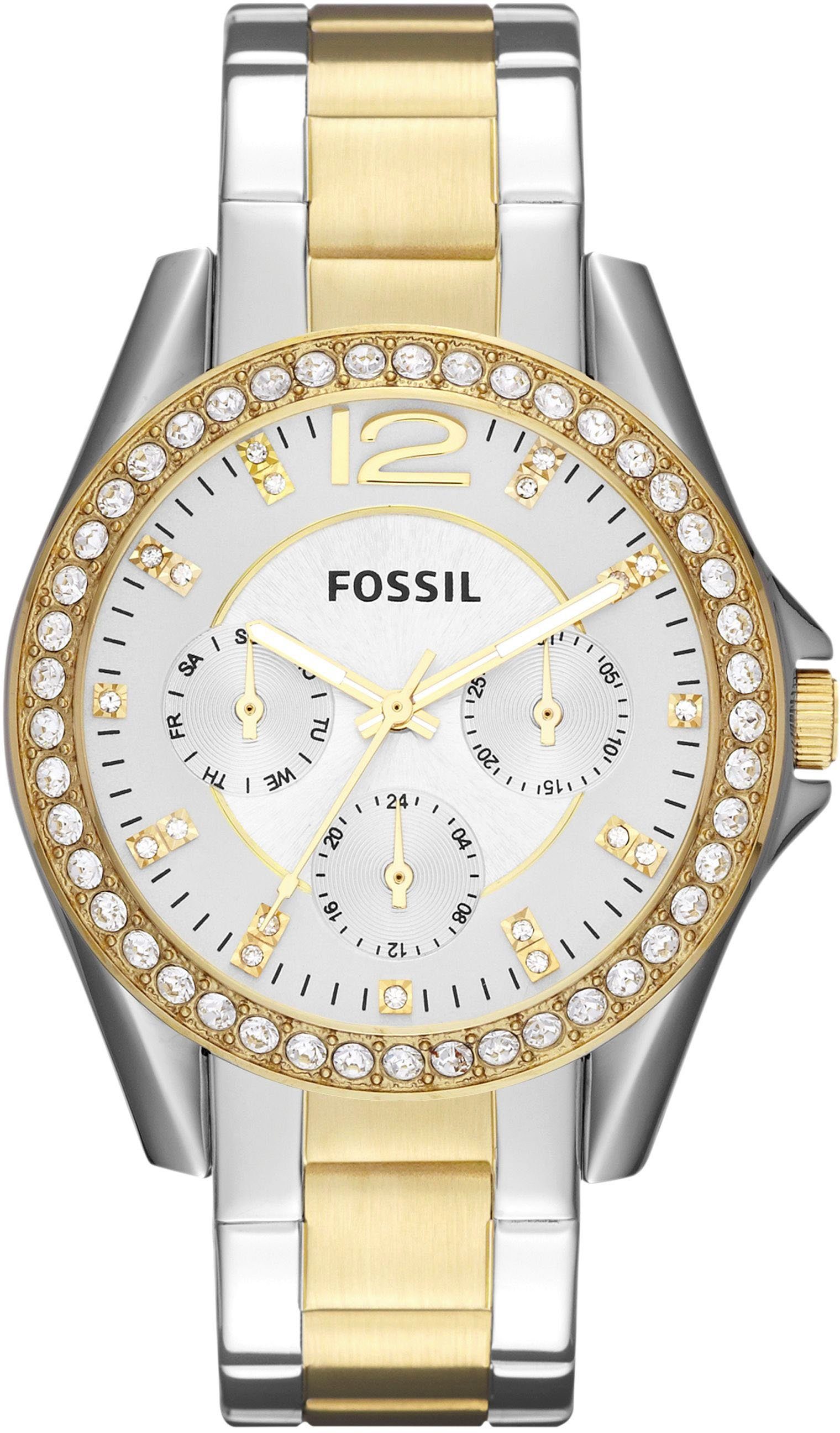 Fossil Multifunktionsuhr RILEY, ES3204, Quarzuhr, Armbanduhr, Damenuhr, Datum, 12/24-Stunden-Anzeige