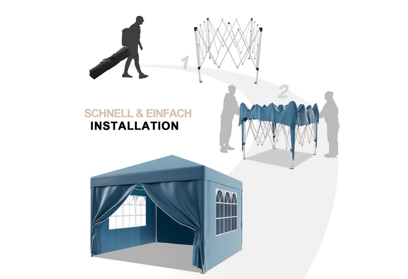 Thumbnail - HOMALL Faltpavillon 3x3m Klappbare Partyzelt,Pop-up Gartenpavillon mit 4 Seitenteilen, mit 4 Seitenteilen, Gartenzelt,UV...