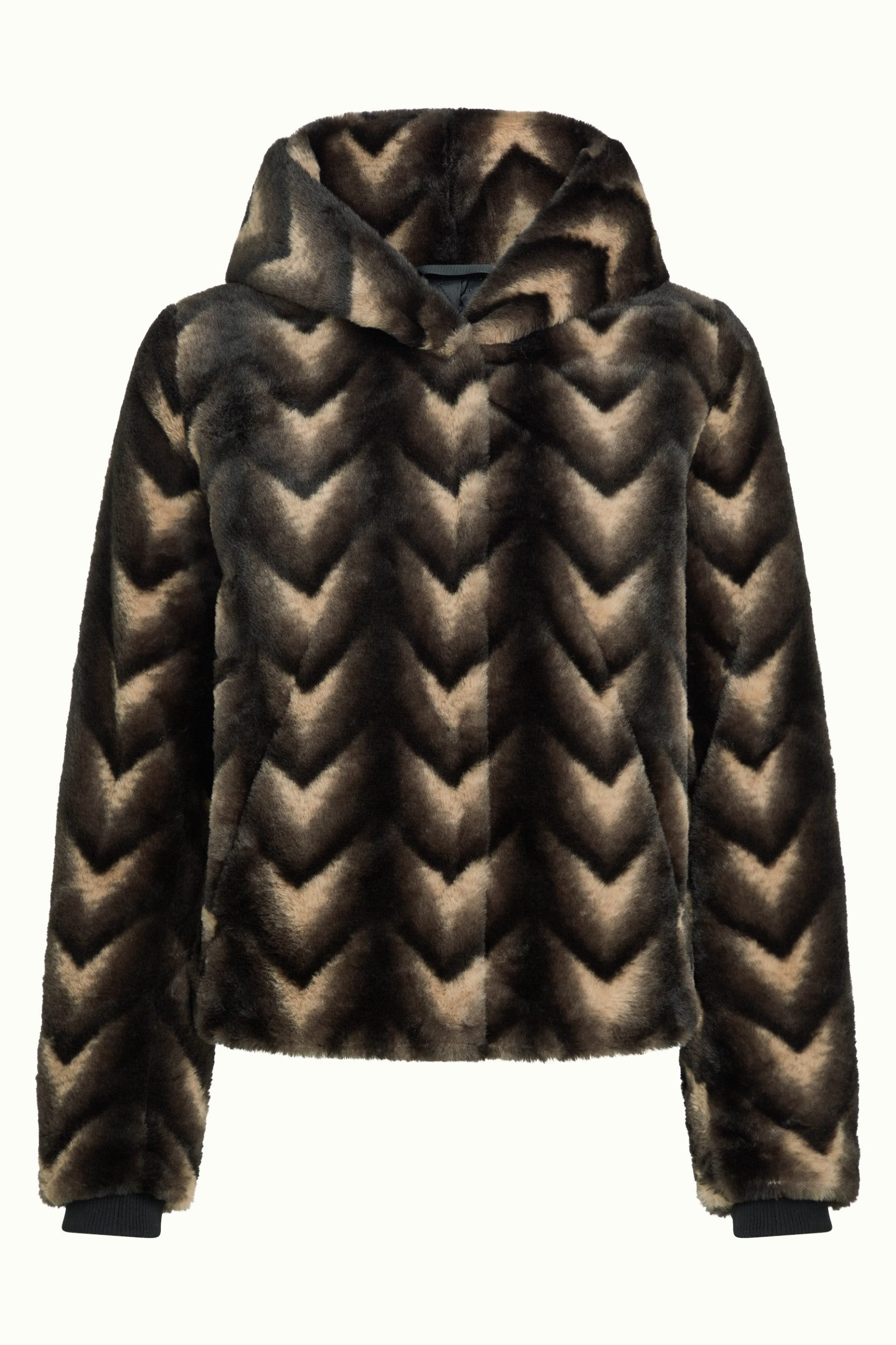 King Louie Wolljacke - Judy Coat Deco Fur – kurze Damen Winterjacke mit Kapuze