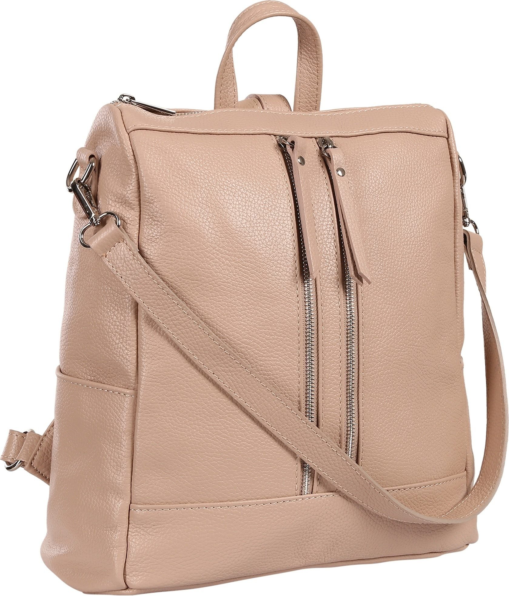 Toscanto Cityrucksack Toscanto Damen Cityrucksack Leder, Damen Leder Cityrucksack, rosa ca. 30cm
