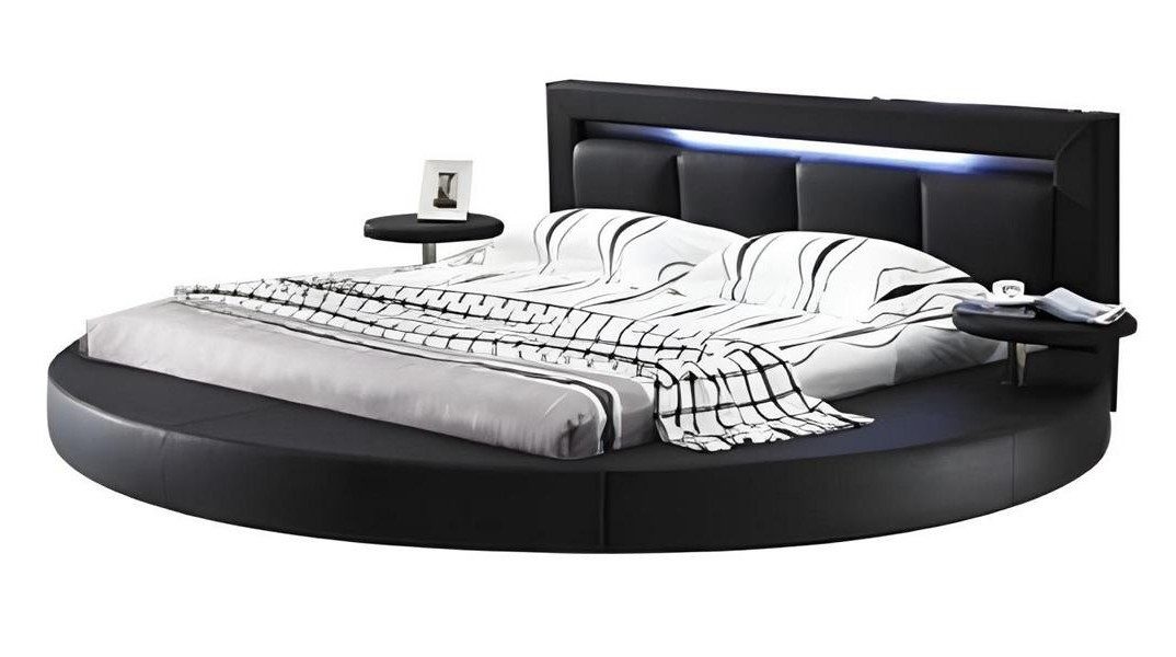 Xlmoebel Rundbett Luxus-Doppelbett in Schwarz mit integrierter LED-Beleuchtung (Bett, Bett), Hergestellt in Europa