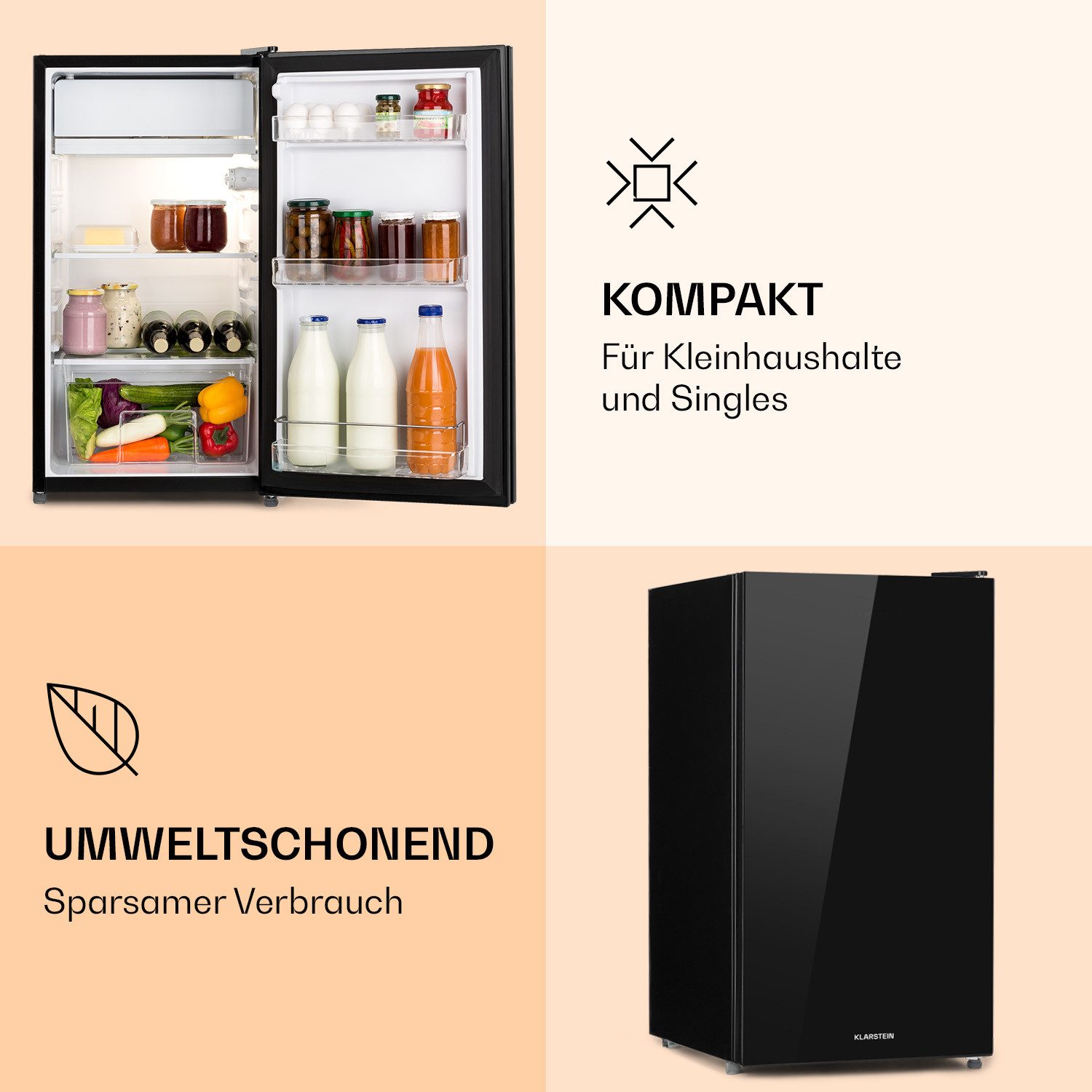 Klarstein Kühl-/Gefrierkombination 10045829, 83.1 cm hoch, 45 cm breit, Kühl-Gefrierschrank Mini Fridge Haus Getränkekühlschrank – Bild 4 von 5