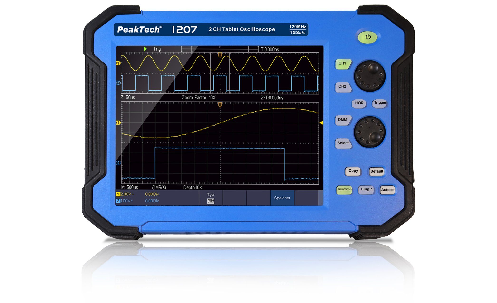 PeakTech Tablet GS/s 120 CH, Touchscreen 1207: / PeakTech 2 Oszilloskop 1 Spannungsprüfer MHz