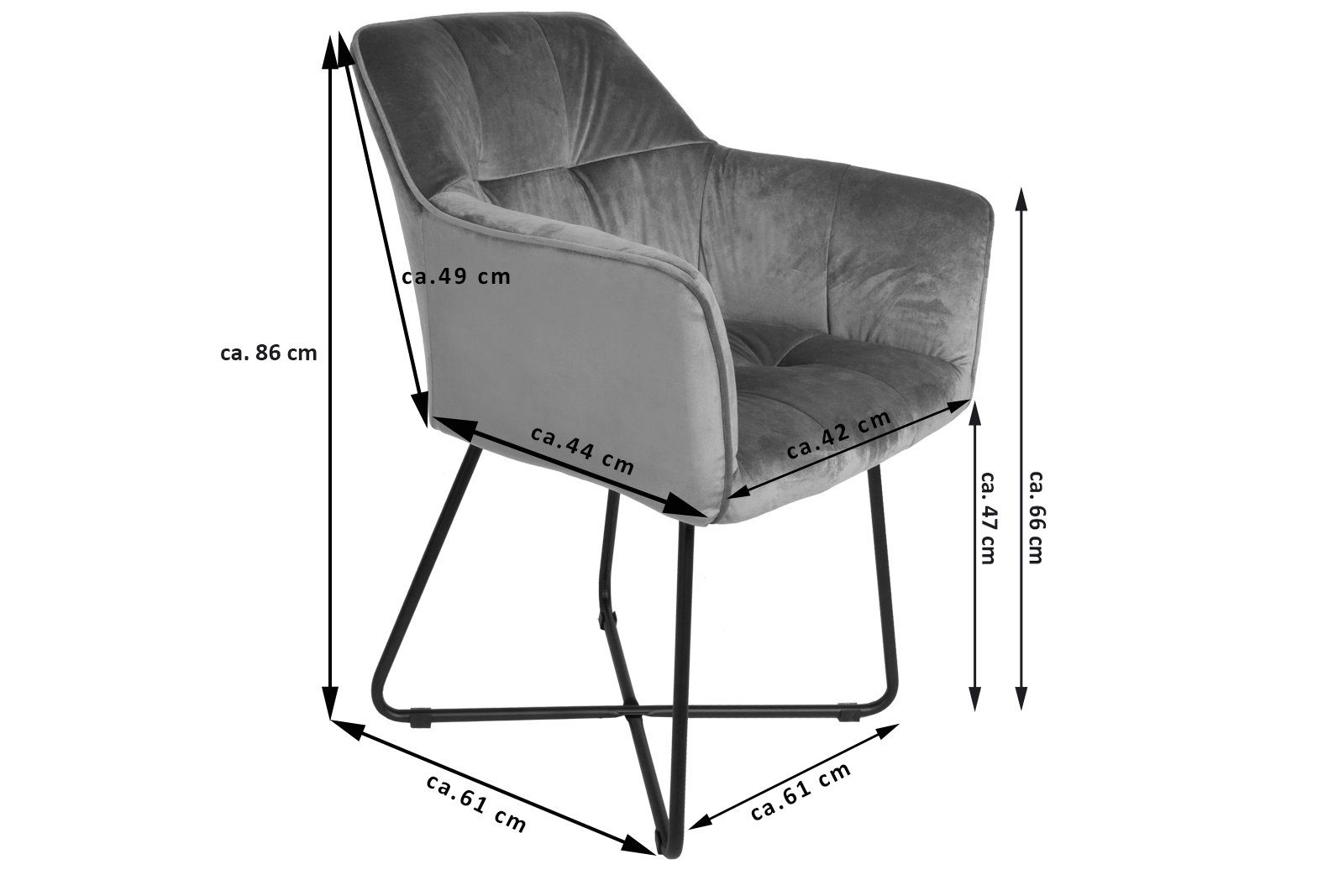 SAM® Silber Esszimmerstuhl und Armlehnstuhl Absteppungen, Kirin, Metallfüße Samtbezug mit schwarze