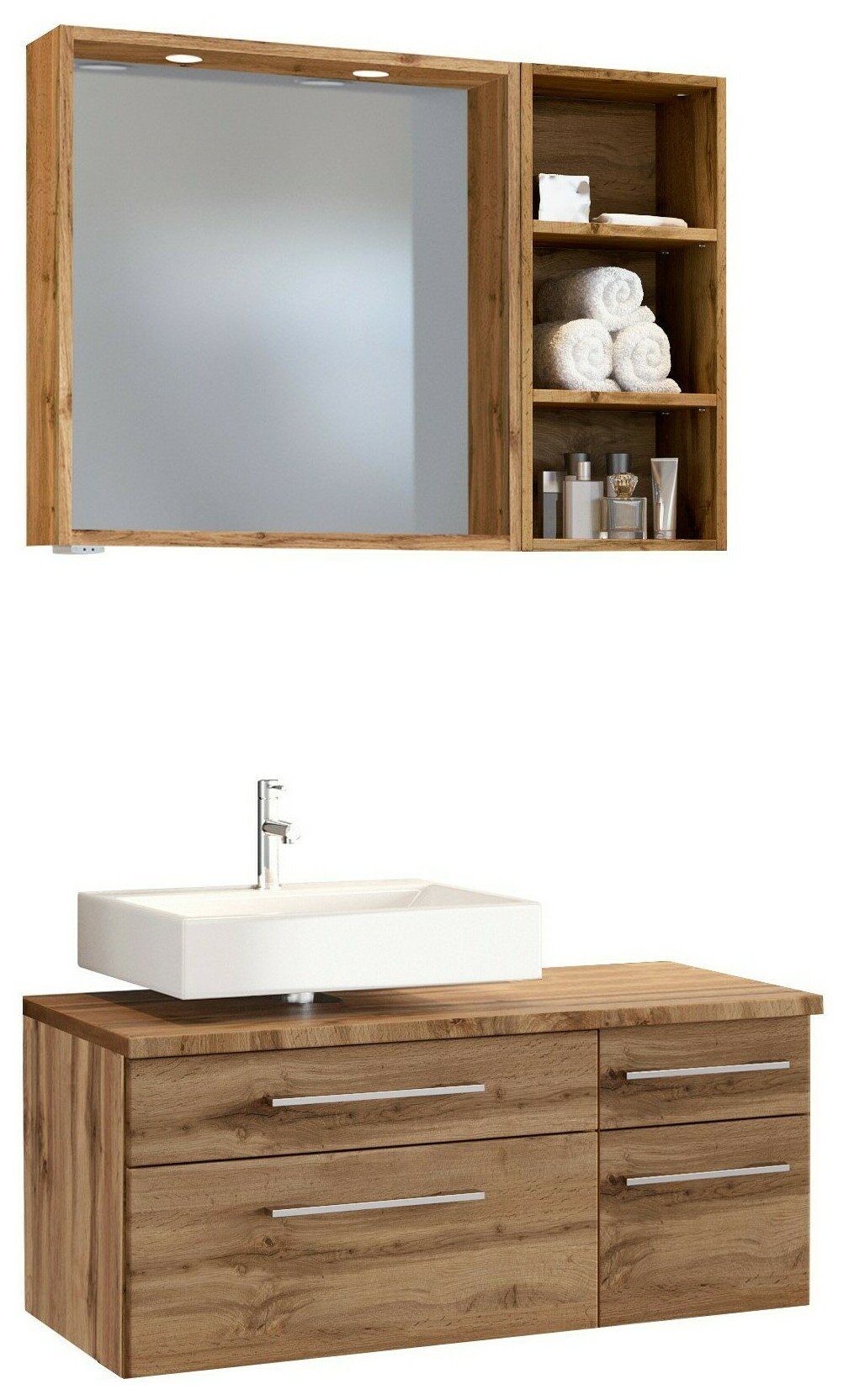 HELD MÖBEL Badmöbel-Set Unterbecken-Set Davos 90 cm -C- (links) Wotaneiche/Wotaneiche