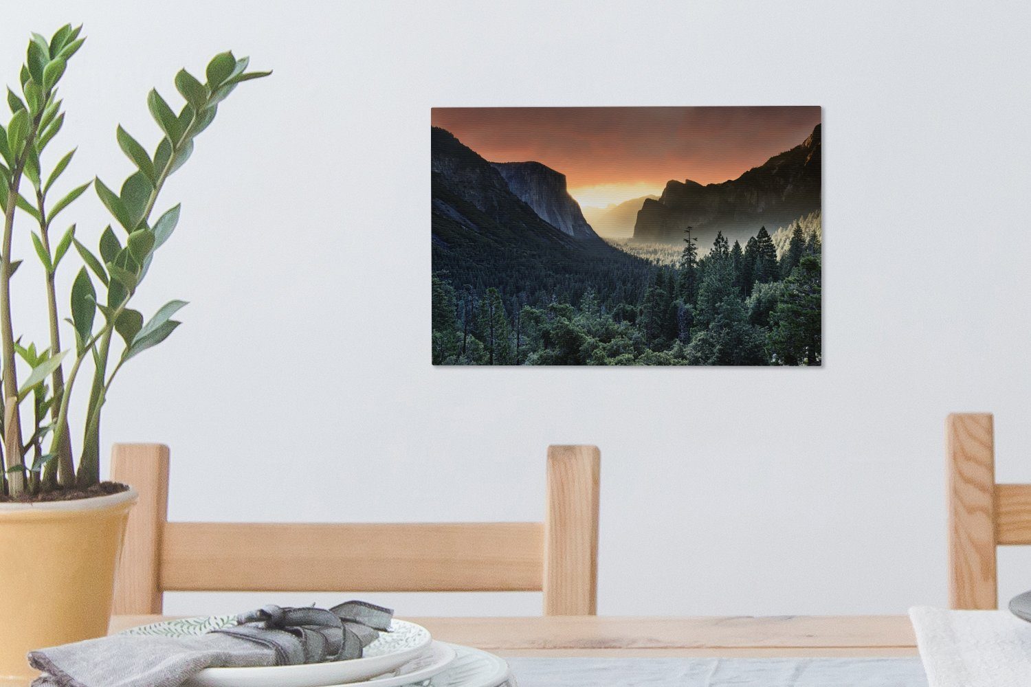 Yosemite-Nationalpark Wanddeko, Aufhängefertig, 30x20 OneMillionCanvasses® Kalifornien, Sonnenaufgang in im Wandbild Leinwandbilder, cm St), (1 Leinwandbild