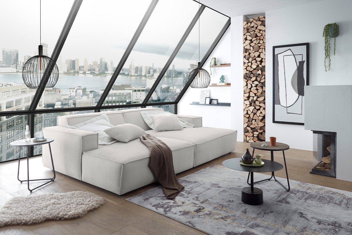 KAWOLA Big-Sofa SAMU, Couch Feincord verschiedene Farben 256x168 cm