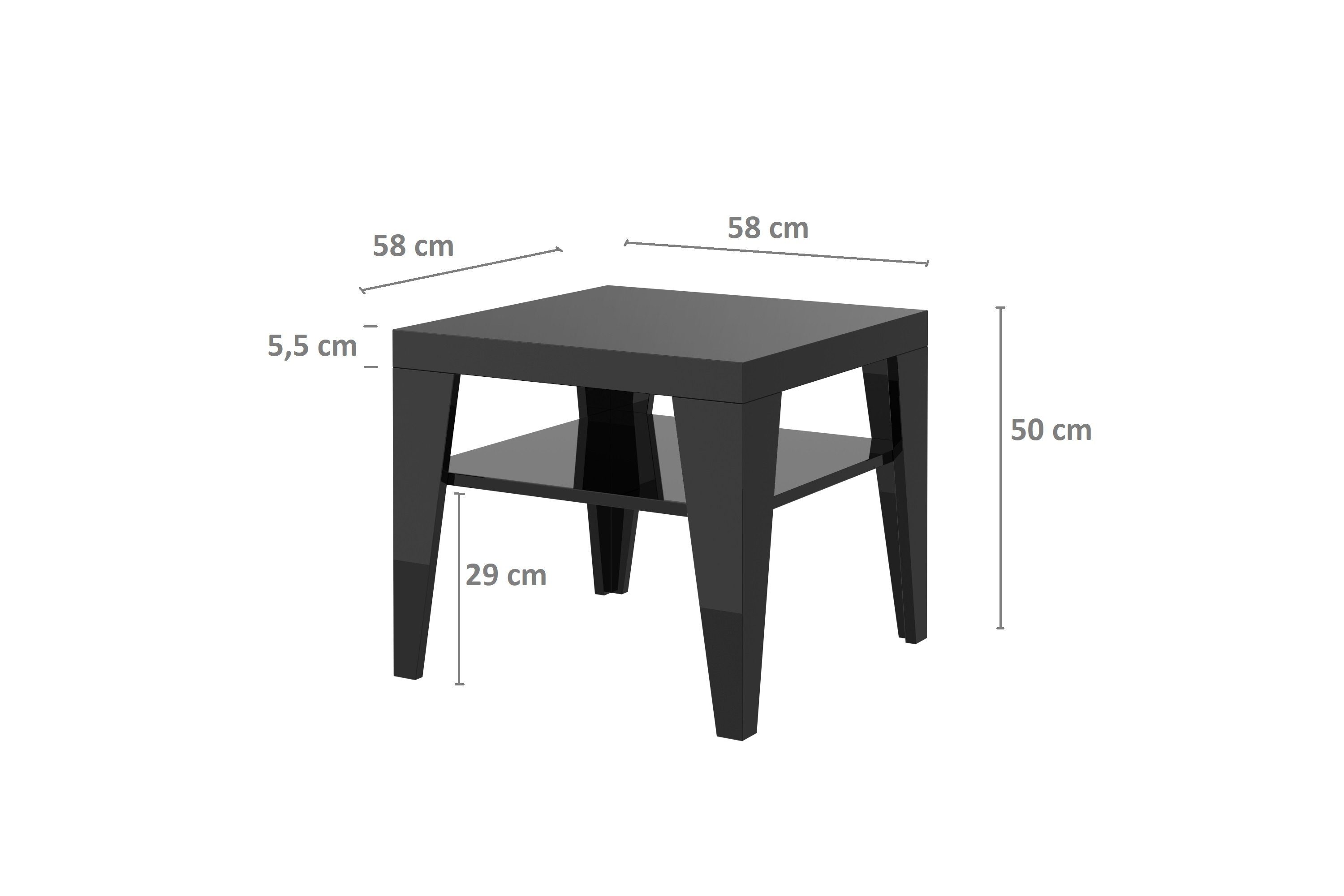 Hochglanz mit Couchtisch Schwarz Hochglanz Design Couchtisch Ablagefläche 58x58x50cm designimpex Tisch DEC-111