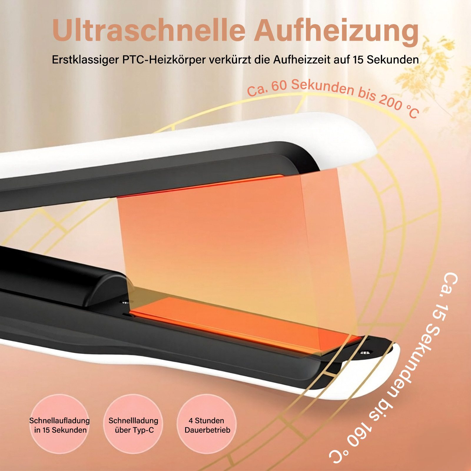 MOPUEA Glätteisen Haarglätter 2 in 1, Schnurloser Kabelloser Haarglätter und Lockenstab, Glätteisen Mit 4000mAh Akku
