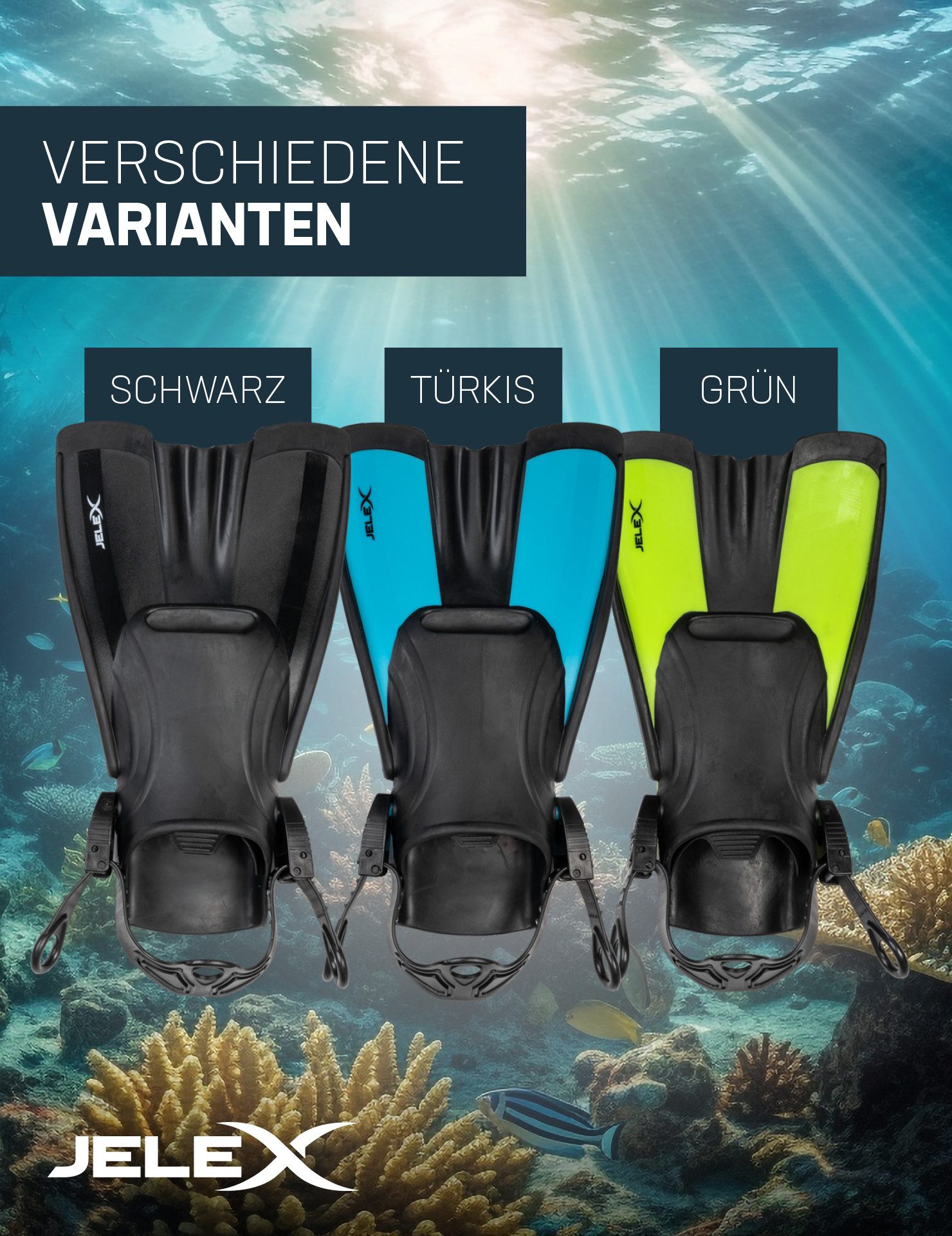 JELEX Schnorchel Deepsea Schnorchel Set mit Flossen, beschlagfrei, stoßfeste Brillengläser – Bild 5 von 5
