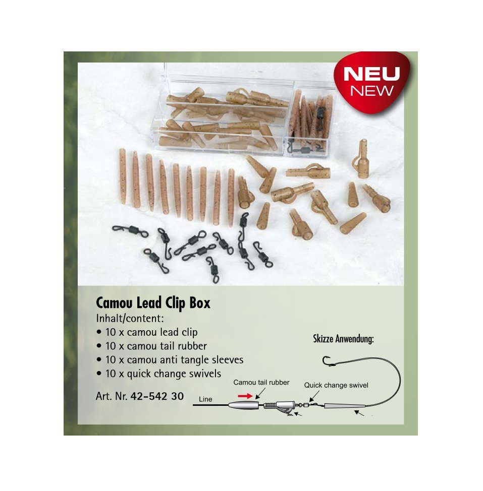 Bindegerät Camou Lead Clip Box Sortiment 41 Teile RedCarp Tackle Karpfenmontagen
