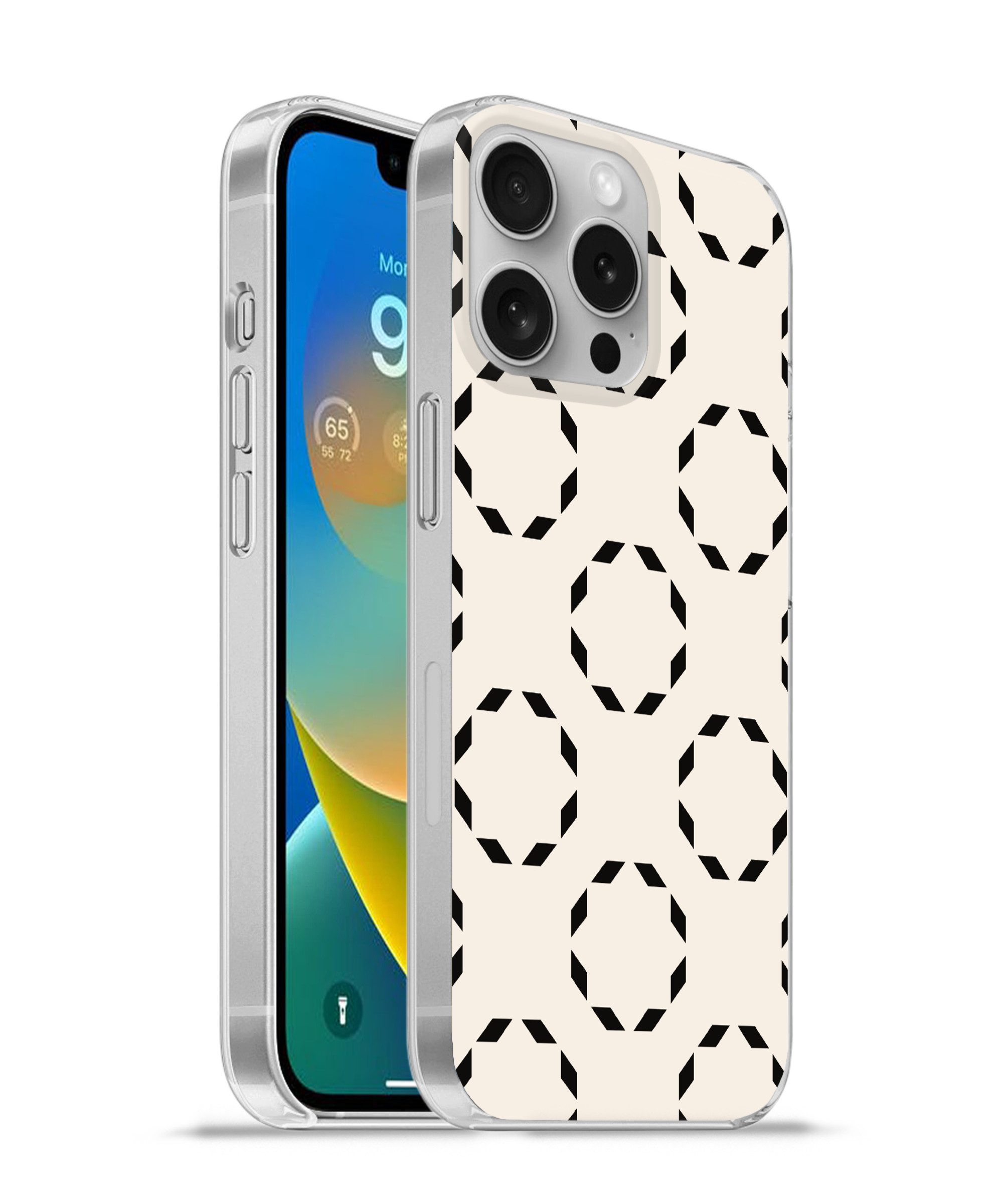MuchoWow Handyhülle für Apple iPhone 16 Pro Kreise - Muster - Schwarz - Beige - Abstrakt, Smartphone-Bumper, Print, Handy Schutzhülle Dünn