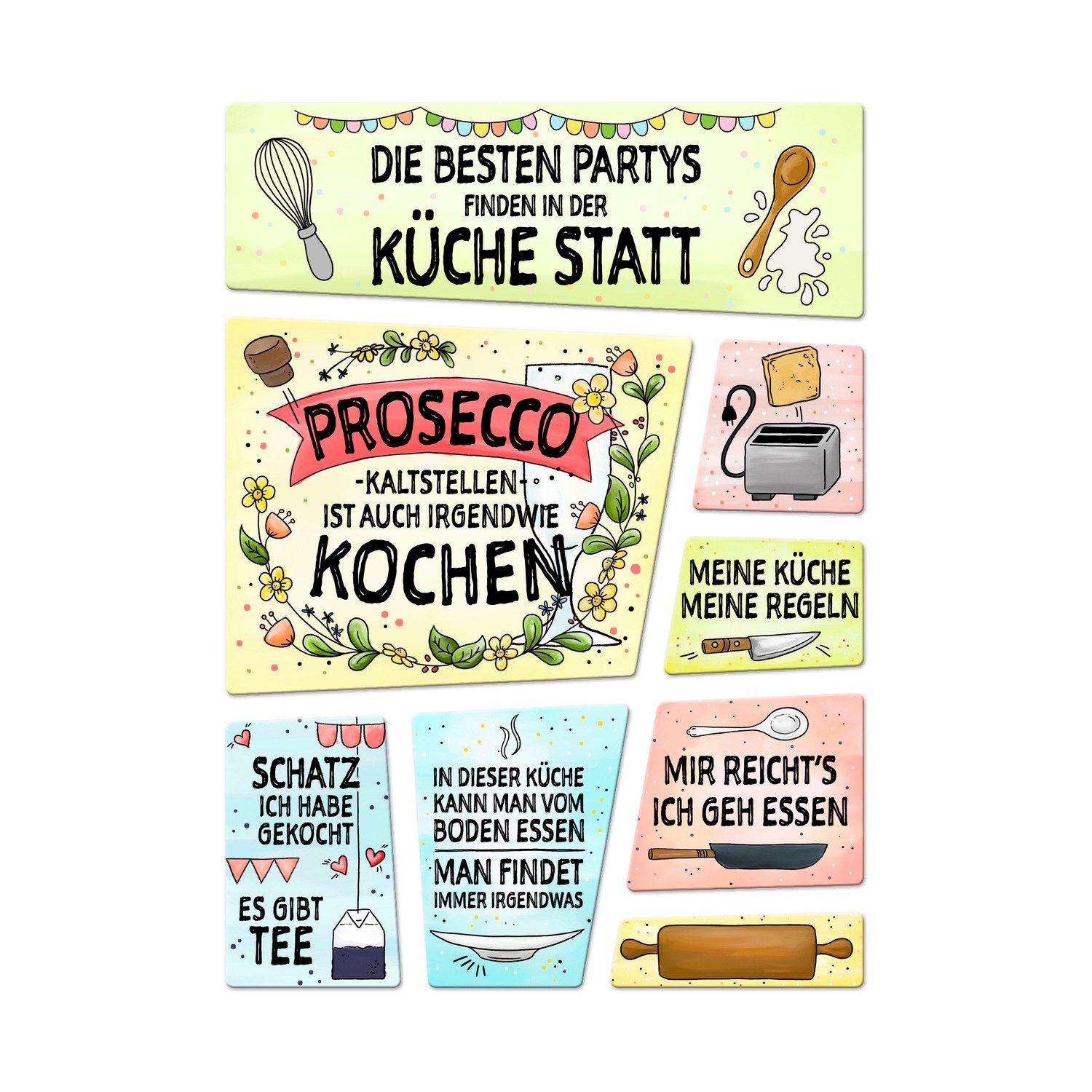 speecheese Magnet Küchen Kühlschrankmagnete 8er Set mit Thema Kochen im handgemalten