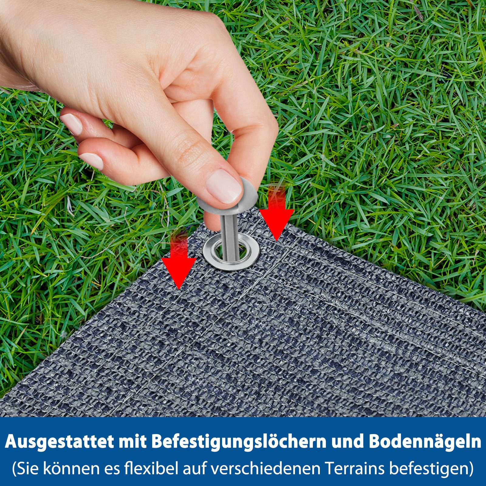 FIVMEN Outdoorteppich Vorzeltteppich Camping Matte HDPE Markisenteppich Bläulich-grau, 2x2m, mit Aluminiumschlaufen Zeltunterlage+Tragetasche Verschiedene Größen