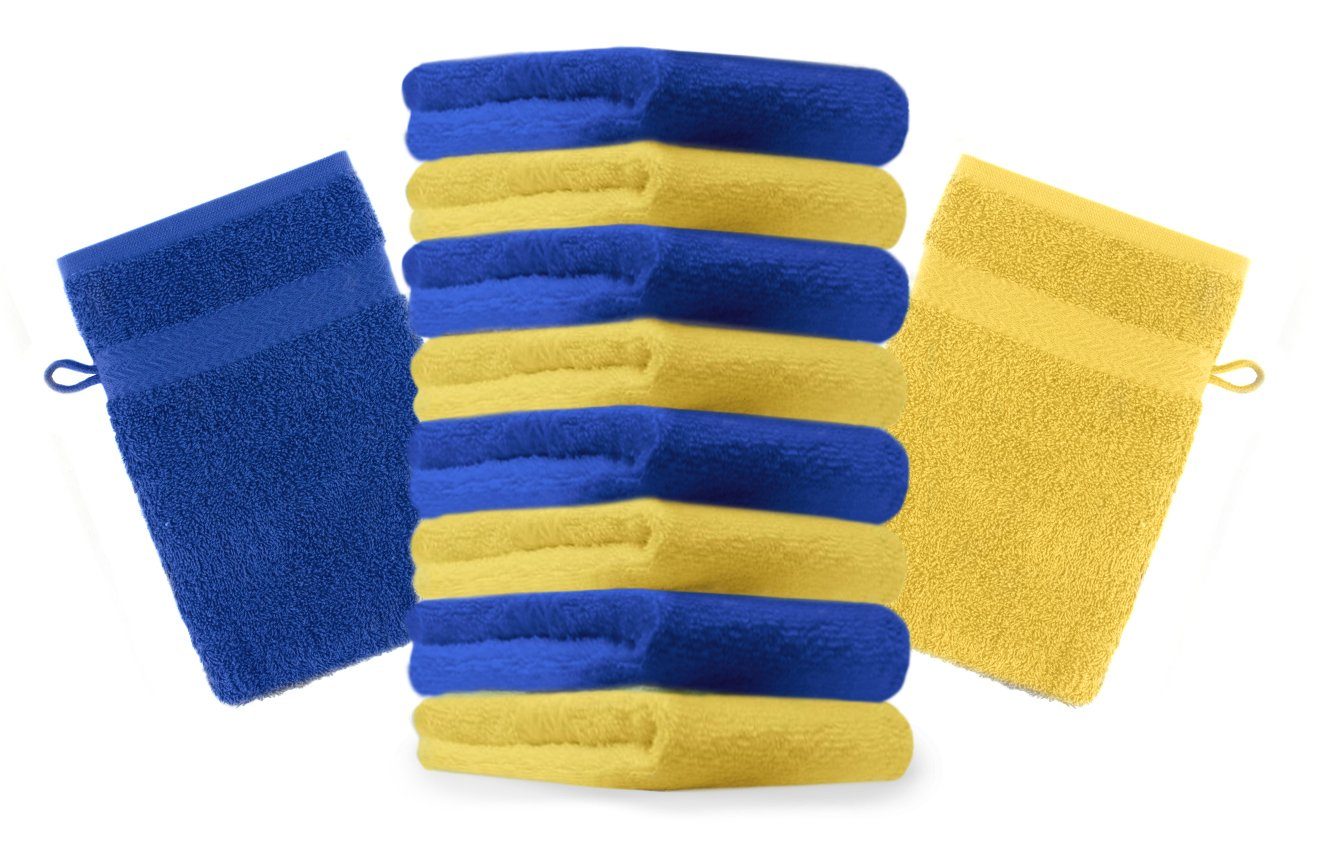Betz Waschhandschuh 10 Stück Waschhandschuhe Premium 100% Baumwolle Waschlappen Set 16x21 cm Farbe gelb und Royalblau Marke: Betz (10-tlg)