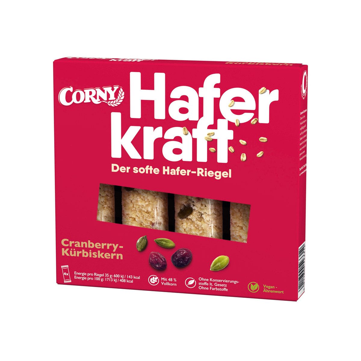 CORNY Cerealien, Corny Haferkraft Cranberry Kürbiskern einzeln verpackte Riegel 140g