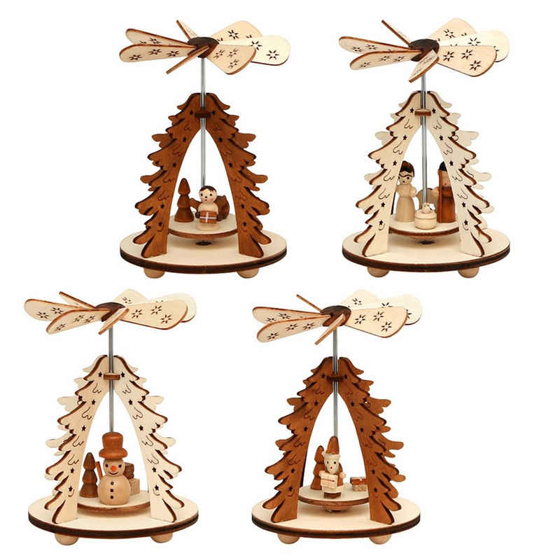 SIGRO Weihnachtspyramide Holz Wärmespiel, 4-fach sortiert Baum